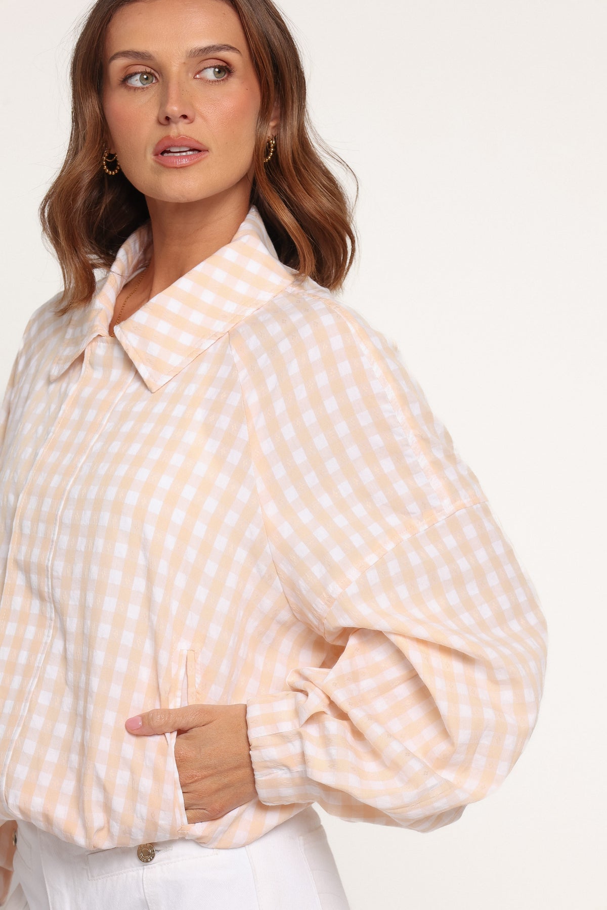 OUTERWEAR Bevin Lightweight Bomber Jacket - Peach Gingham