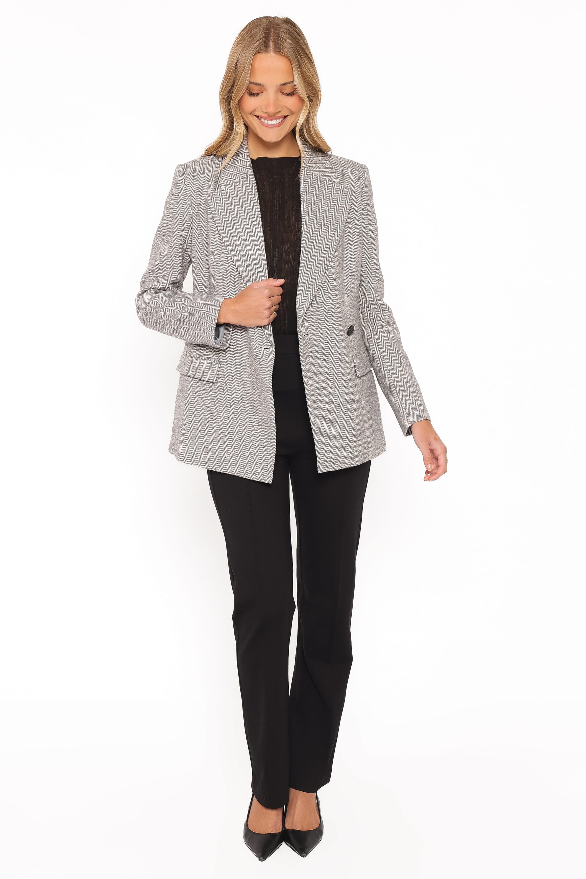 OUTERWEAR Brookes Double Breasted Blazer - Grey Houndstooth