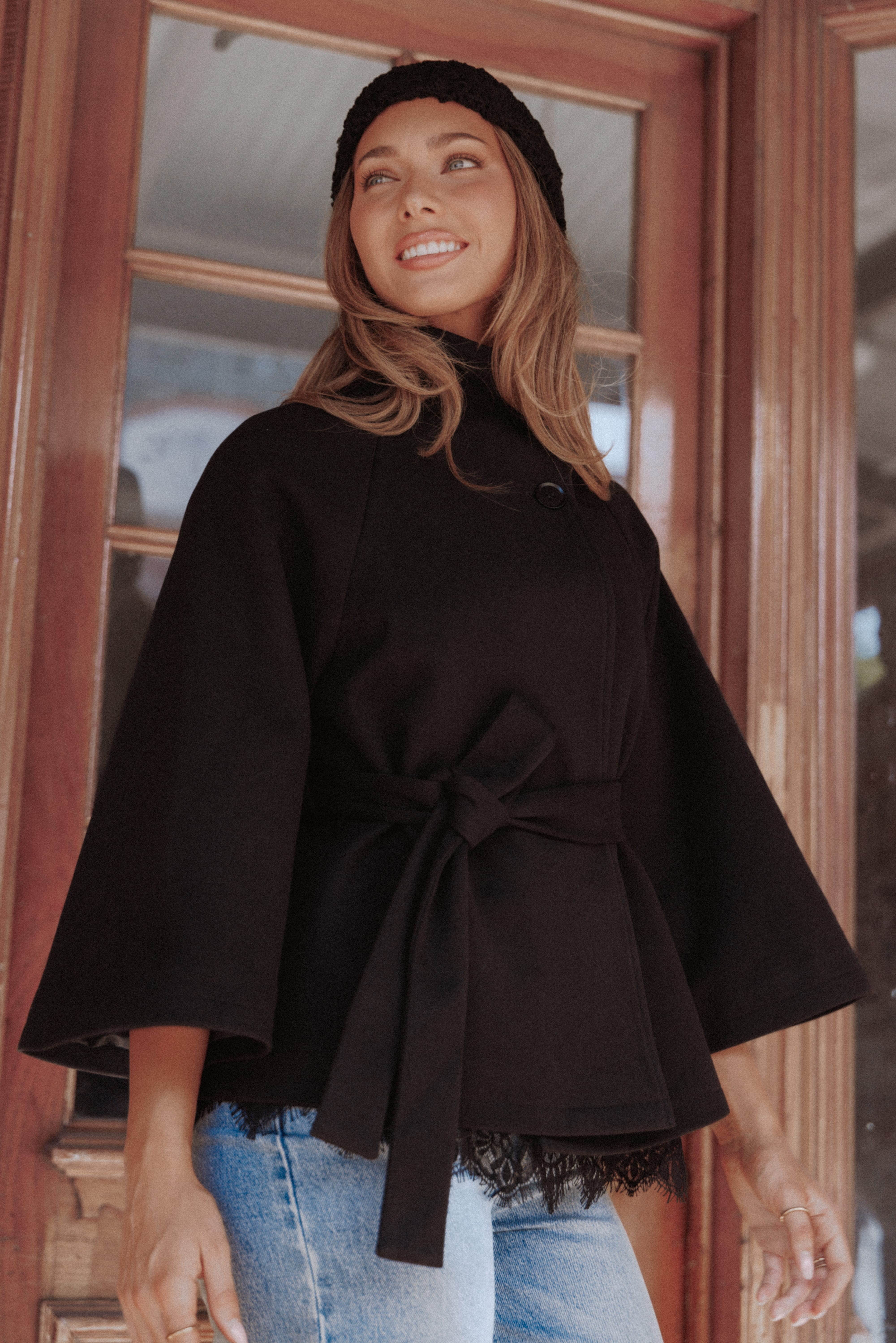 OUTERWEAR Caspian Funnel Neck Car Coat - Black