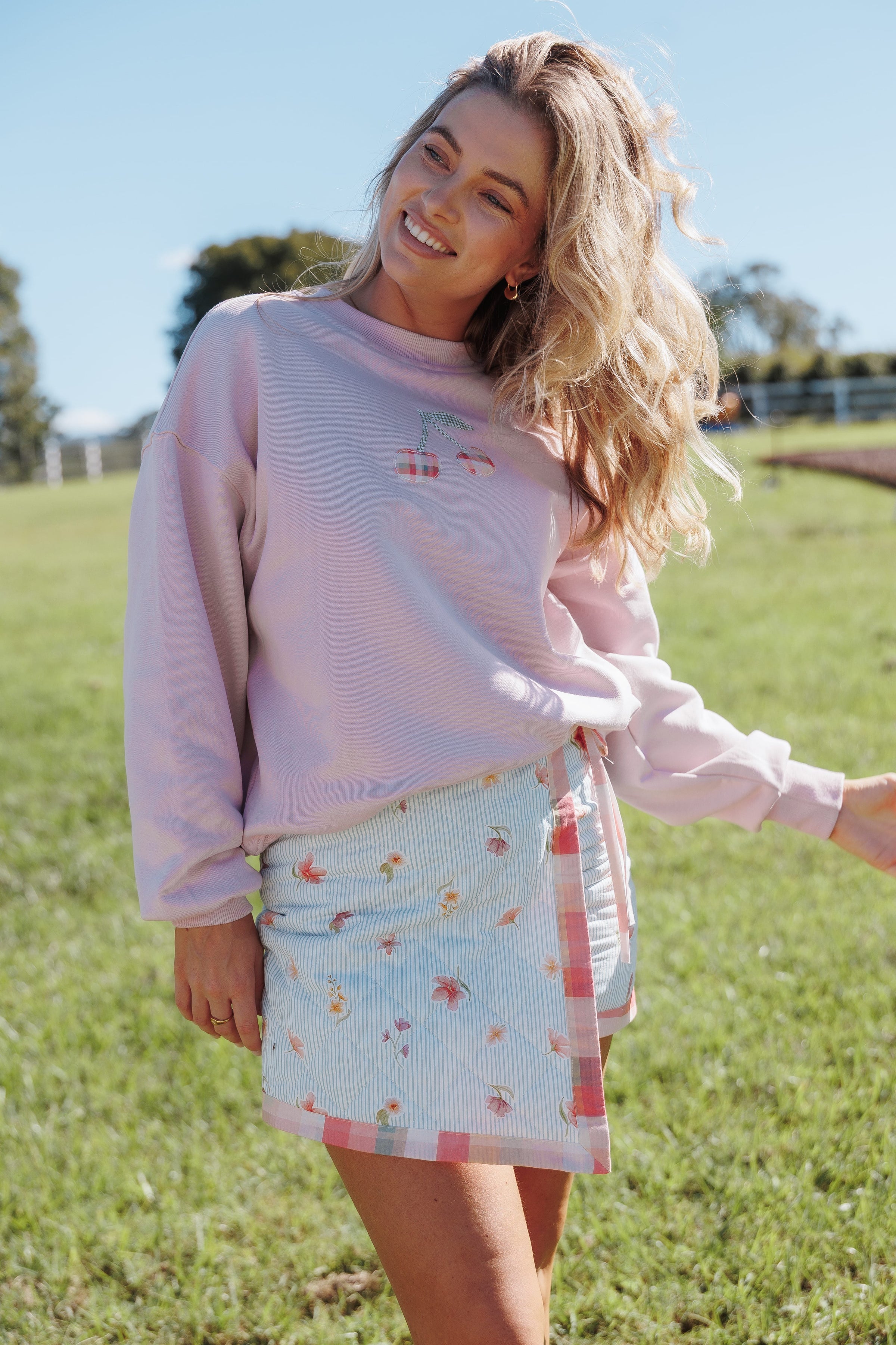 OUTERWEAR Cayley Patchwork Sweatshirt - Pink Cherry