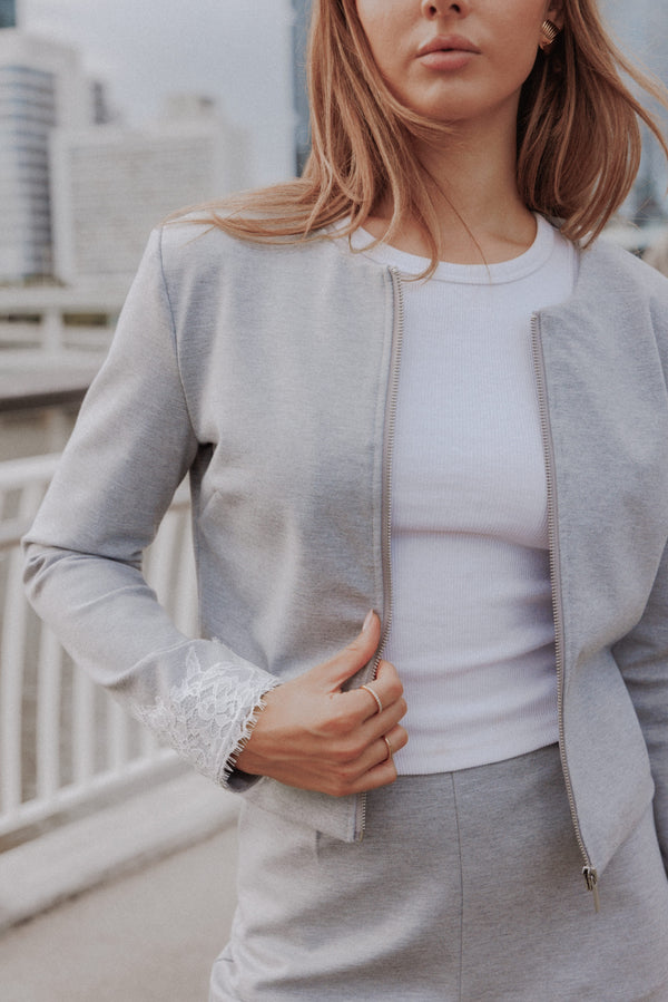 OUTERWEAR Cinzia Cropped Ponte Jacket - Heather Grey