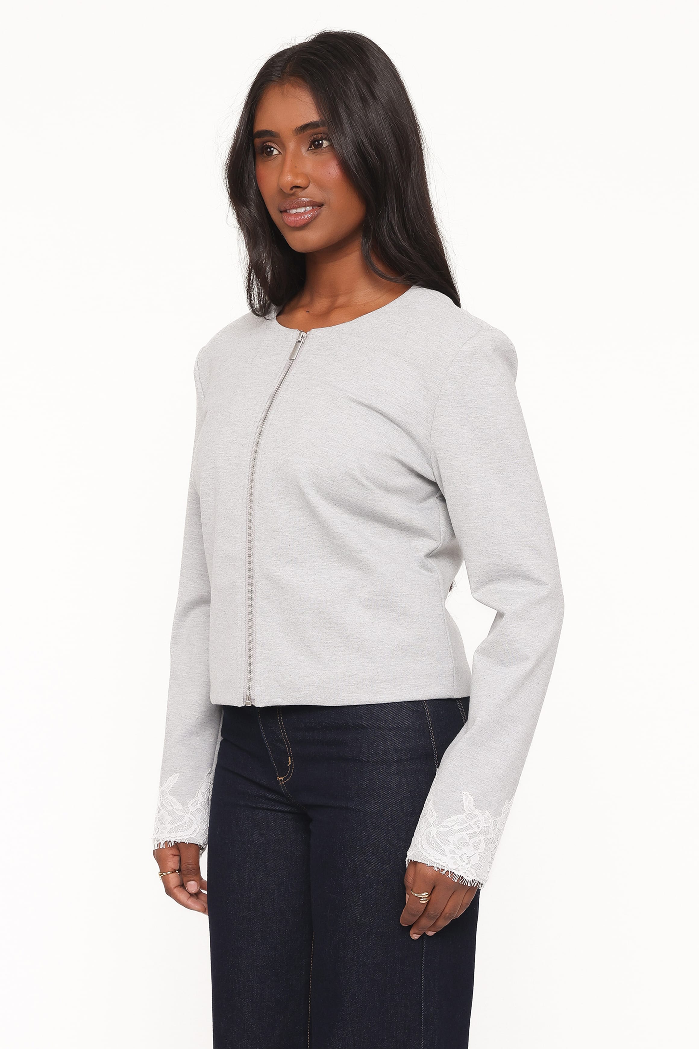 OUTERWEAR Cinzia Cropped Ponte Jacket - Heather Grey