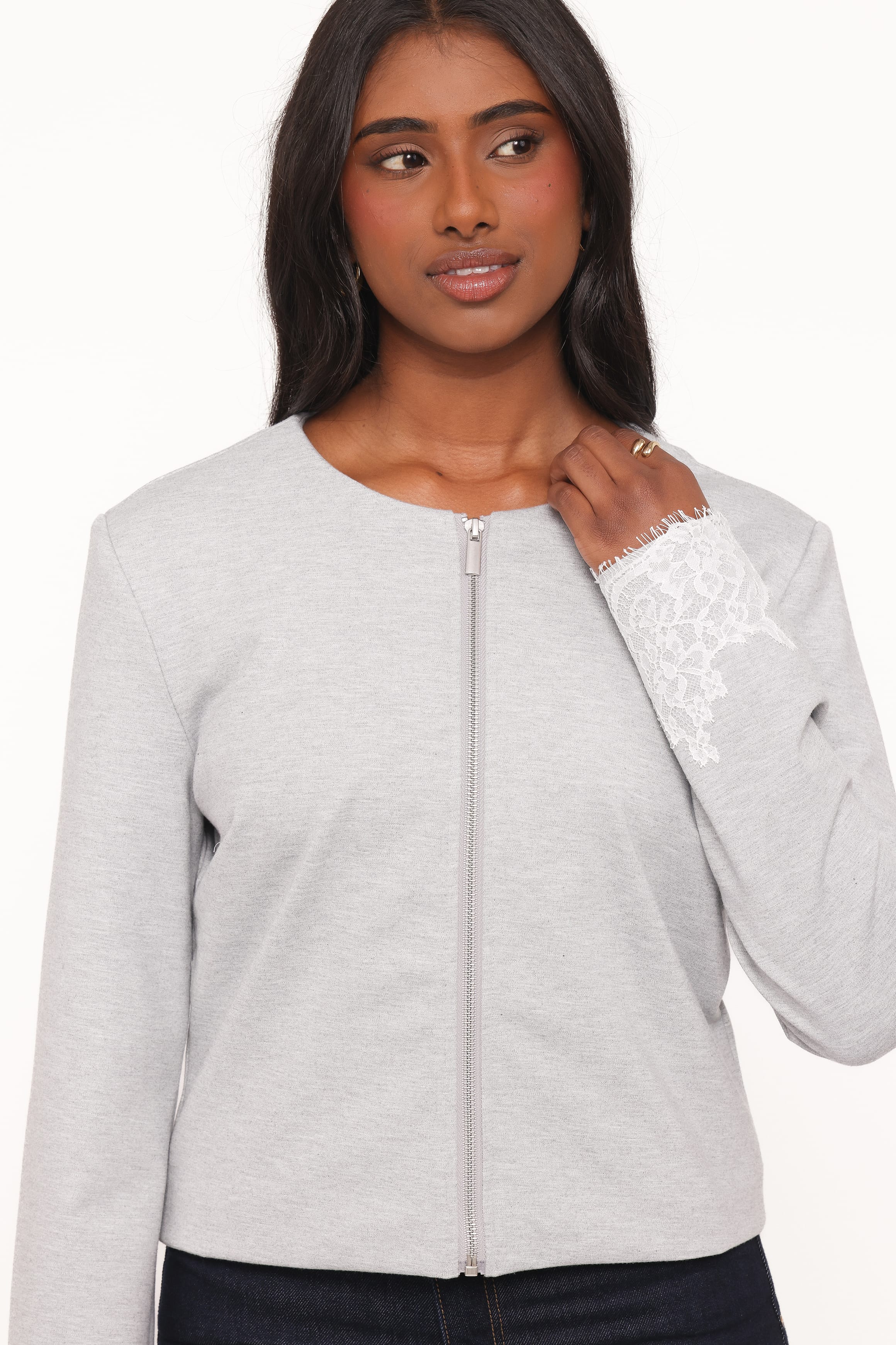 OUTERWEAR Cinzia Cropped Ponte Jacket - Heather Grey