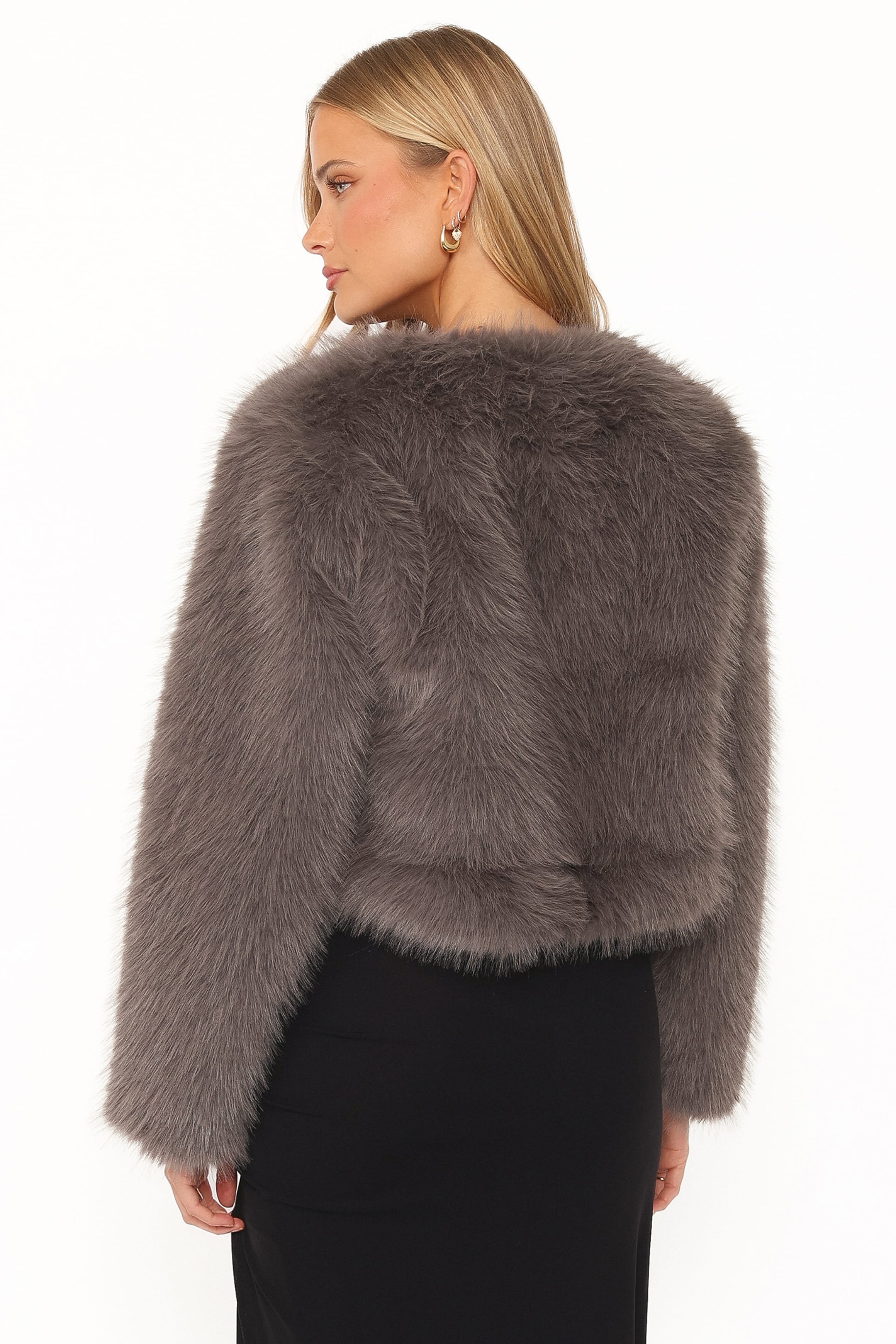 OUTERWEAR Connie Faux Fur Cropped Jacket - Gunmetal Grey