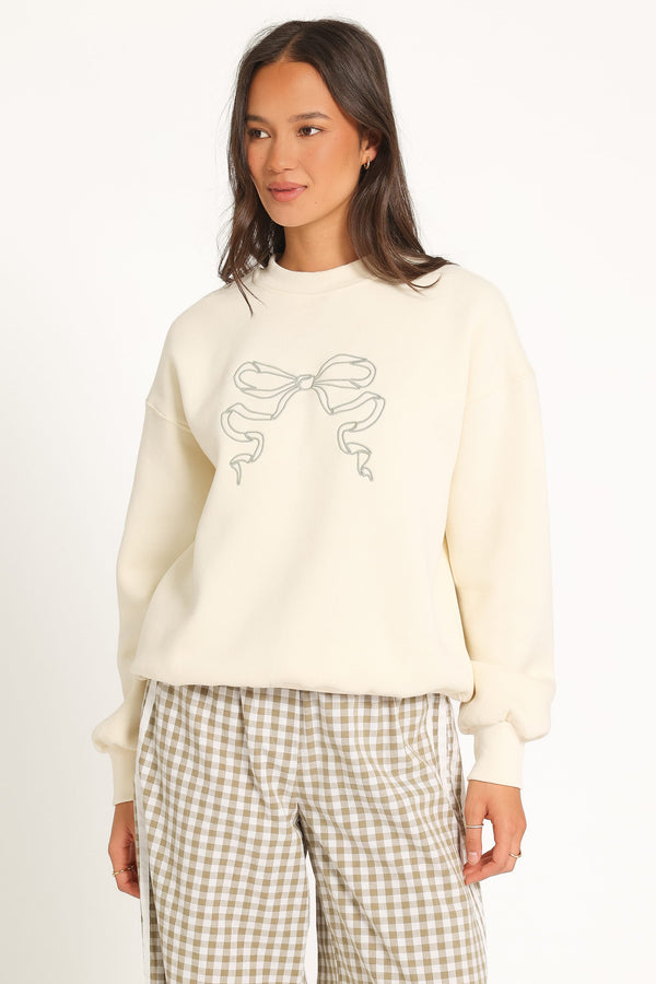 OUTERWEAR Danni Bow Embellished Sweatshirt - Cream