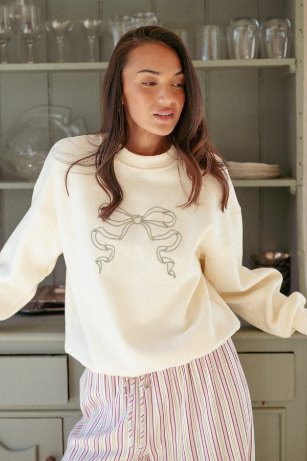 OUTERWEAR Danni Bow Embellished Sweatshirt - Cream