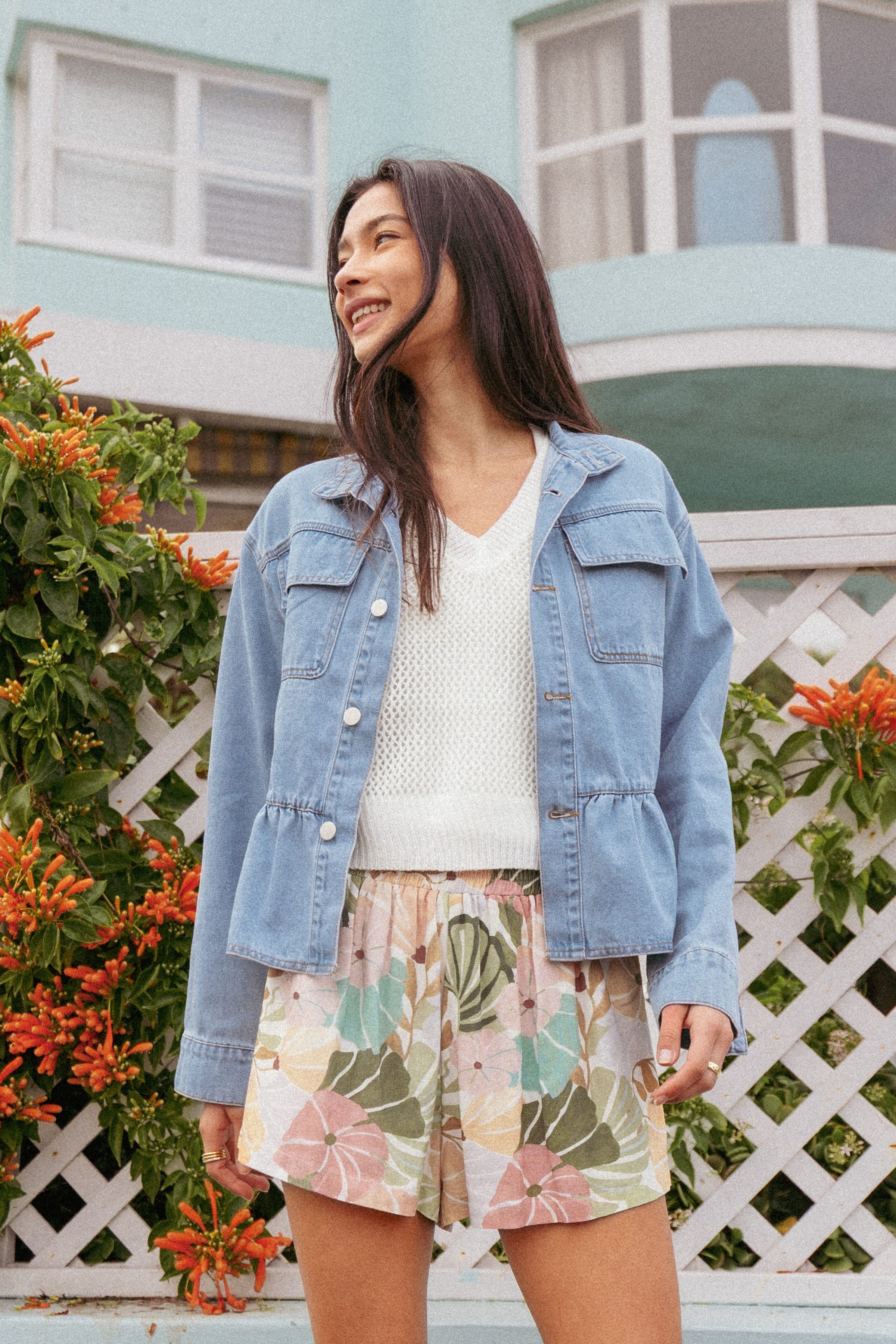 OUTERWEAR Darna Peplum Denim Jacket - Medium Wash