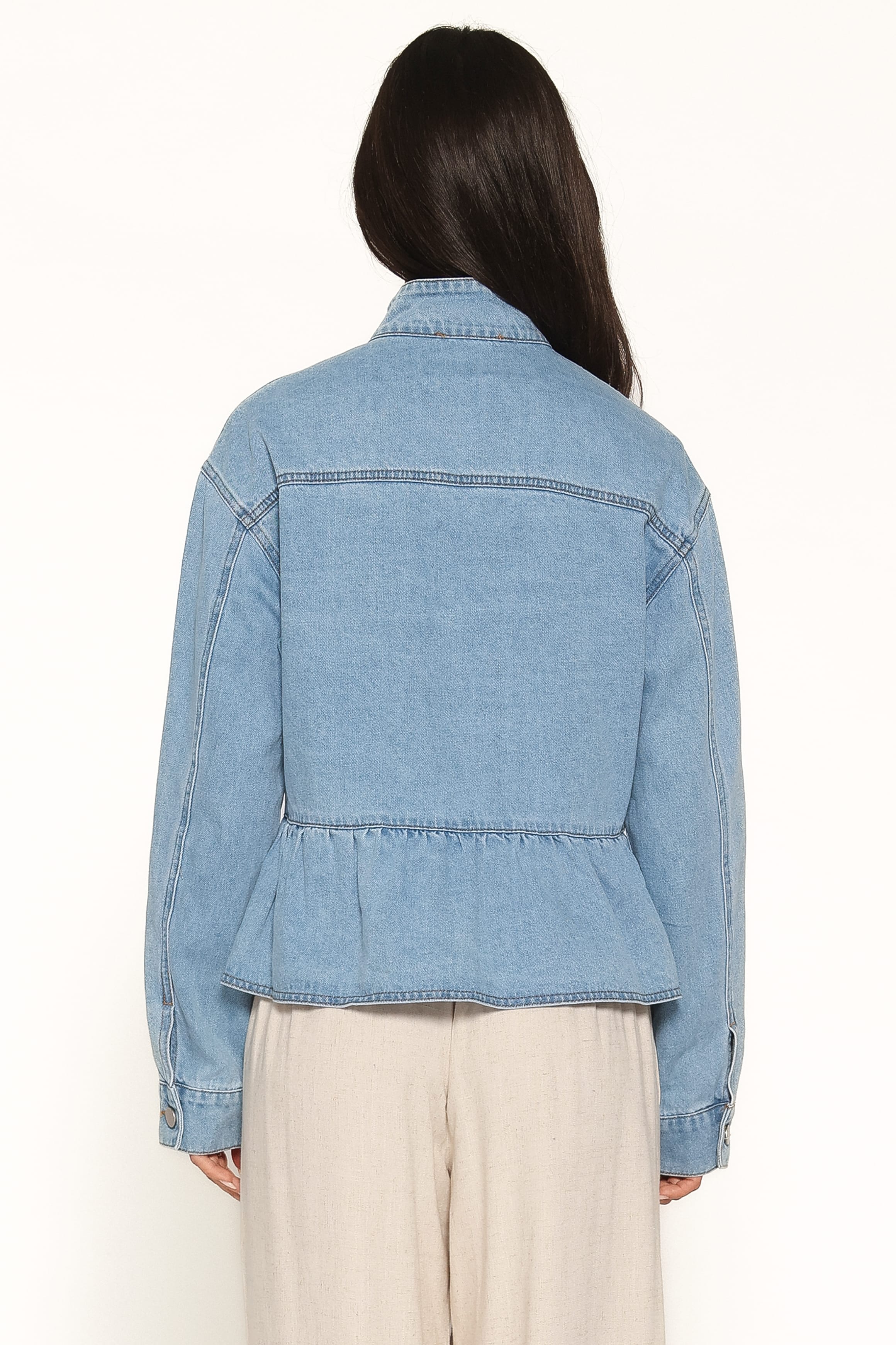 OUTERWEAR Darna Peplum Denim Jacket - Medium Wash