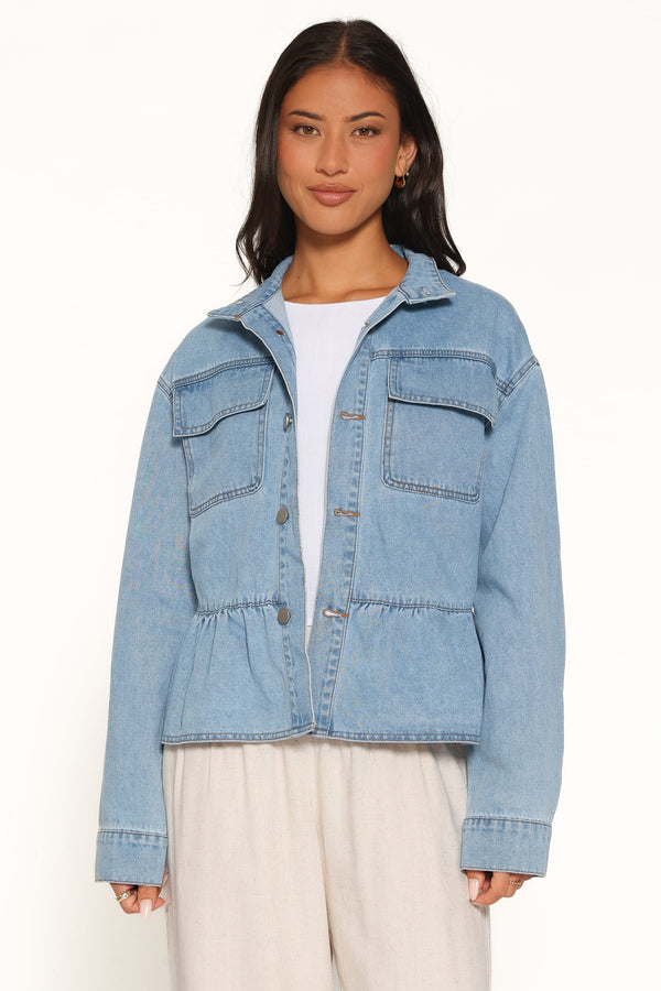 OUTERWEAR Darna Peplum Denim Jacket - Medium Wash