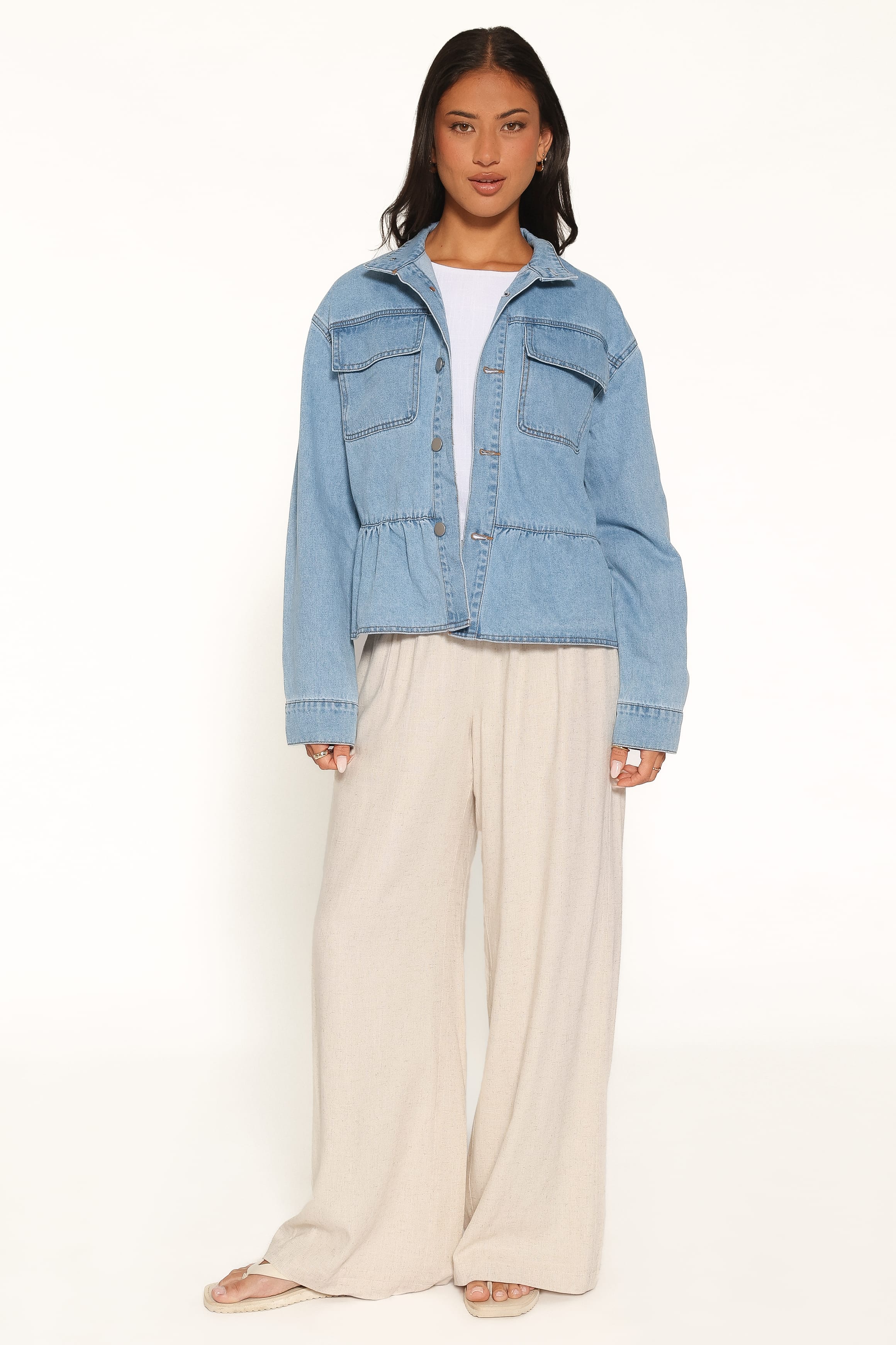 OUTERWEAR Darna Peplum Denim Jacket - Medium Wash
