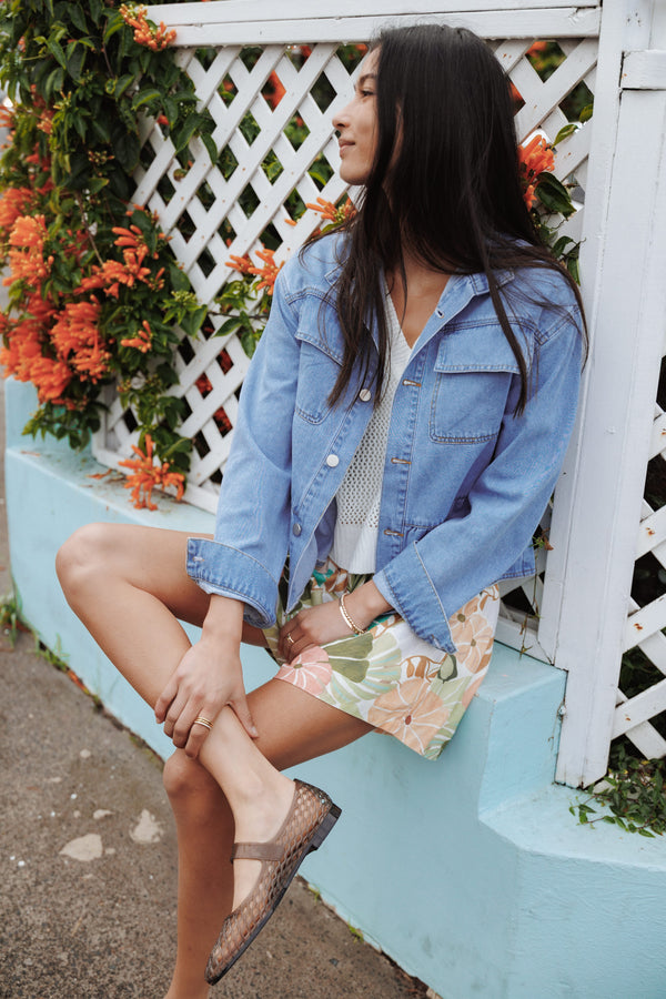 OUTERWEAR Darna Peplum Denim Jacket - Medium Wash