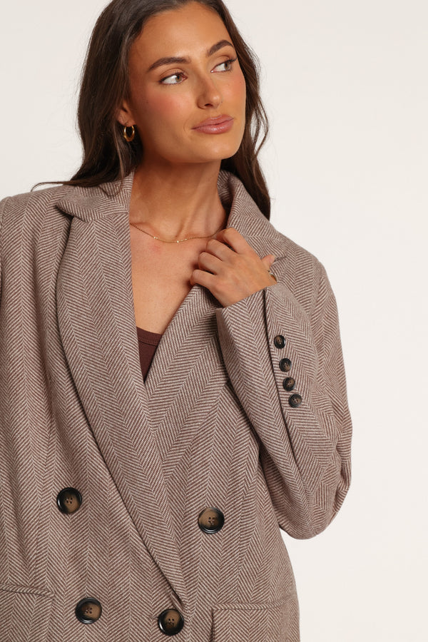 OUTERWEAR Dixon Oversized Boyfriend Blazer - Taupe Herringbone