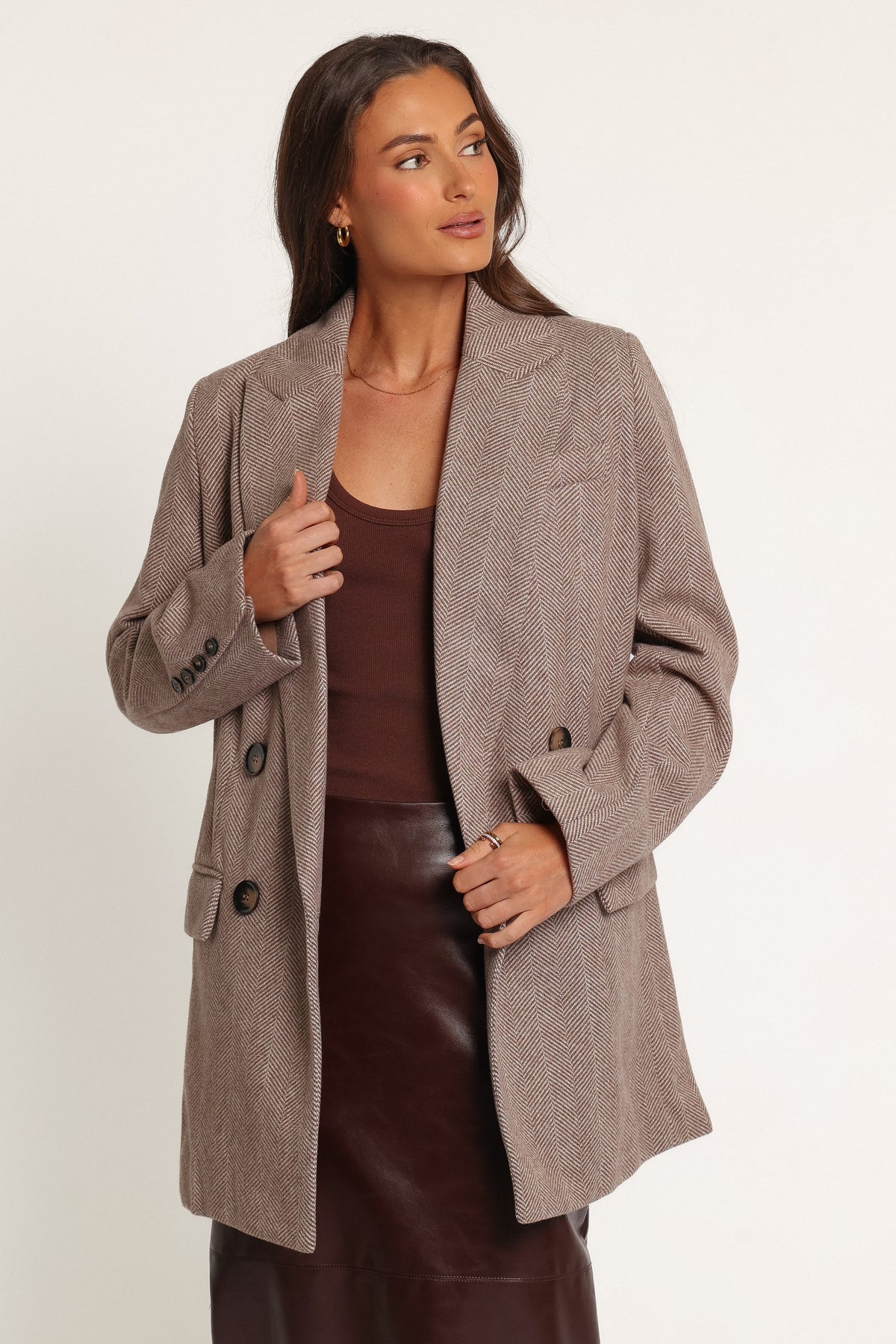OUTERWEAR Dixon Oversized Boyfriend Blazer - Taupe Herringbone