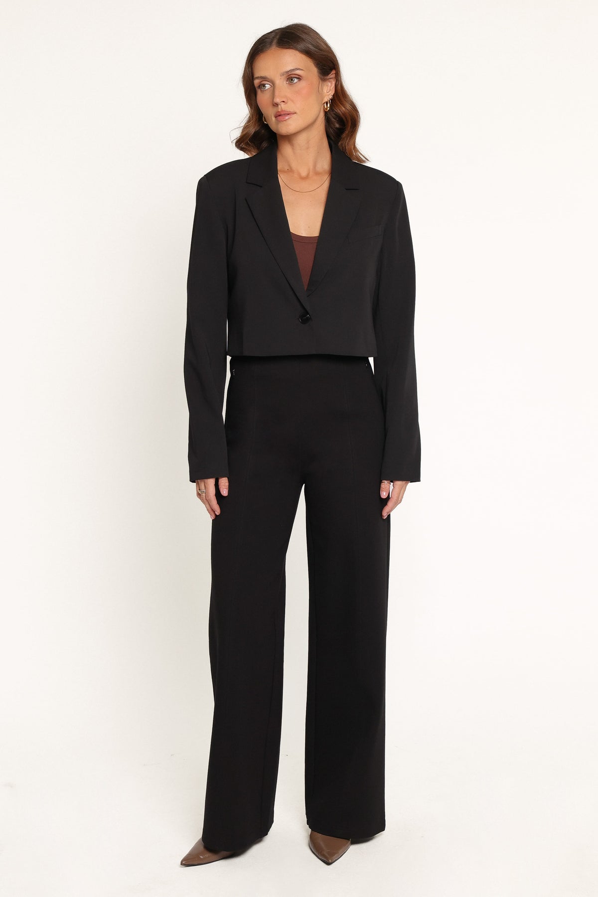 OUTERWEAR Drapey Cropped Single Button Blazer - Black