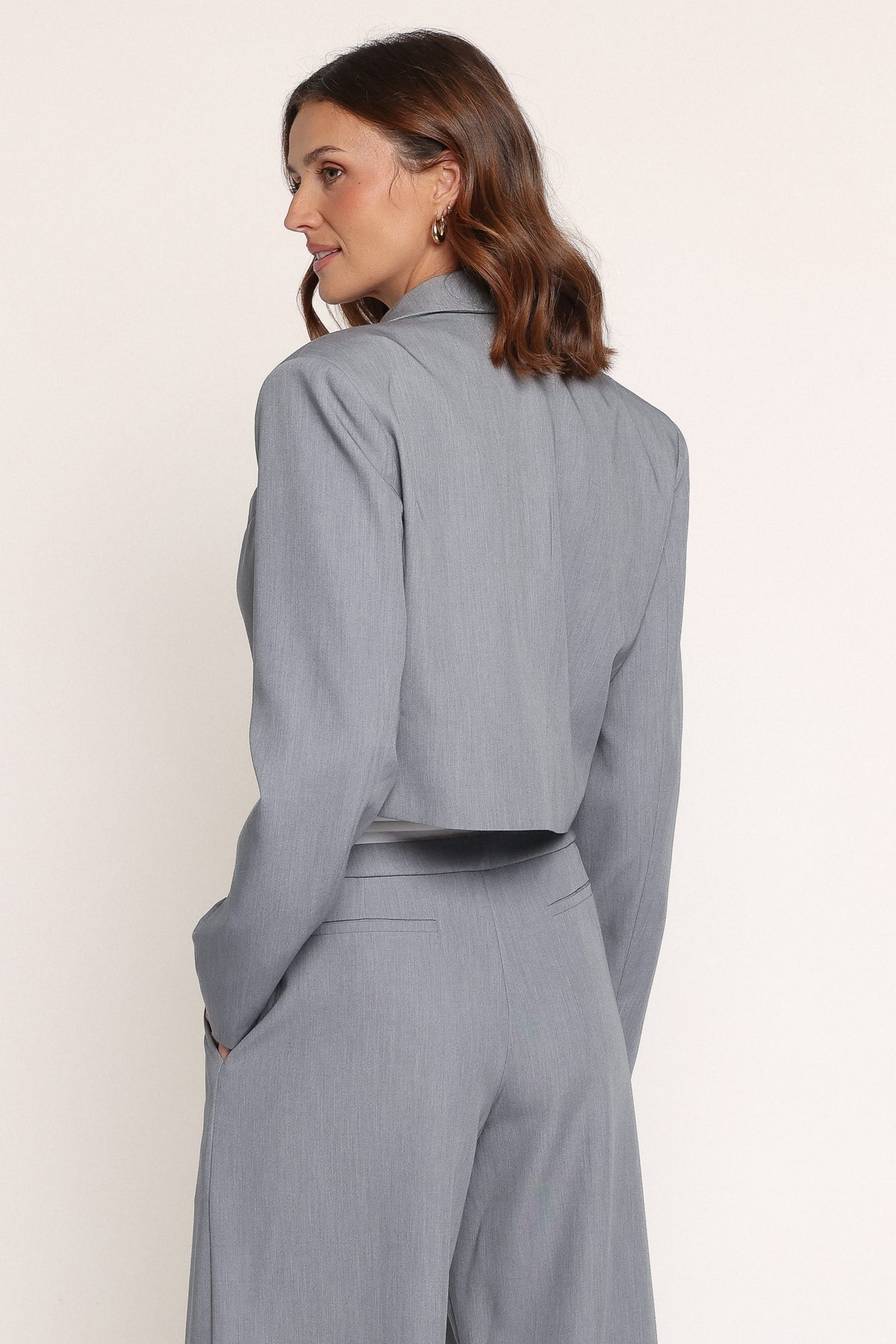 OUTERWEAR Drapey Cropped Single Button Blazer - Heather Grey