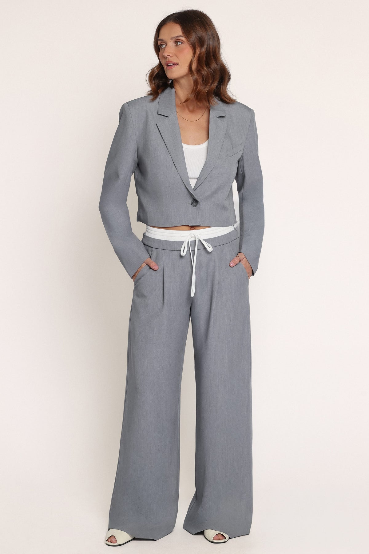 OUTERWEAR Drapey Cropped Single Button Blazer - Heather Grey