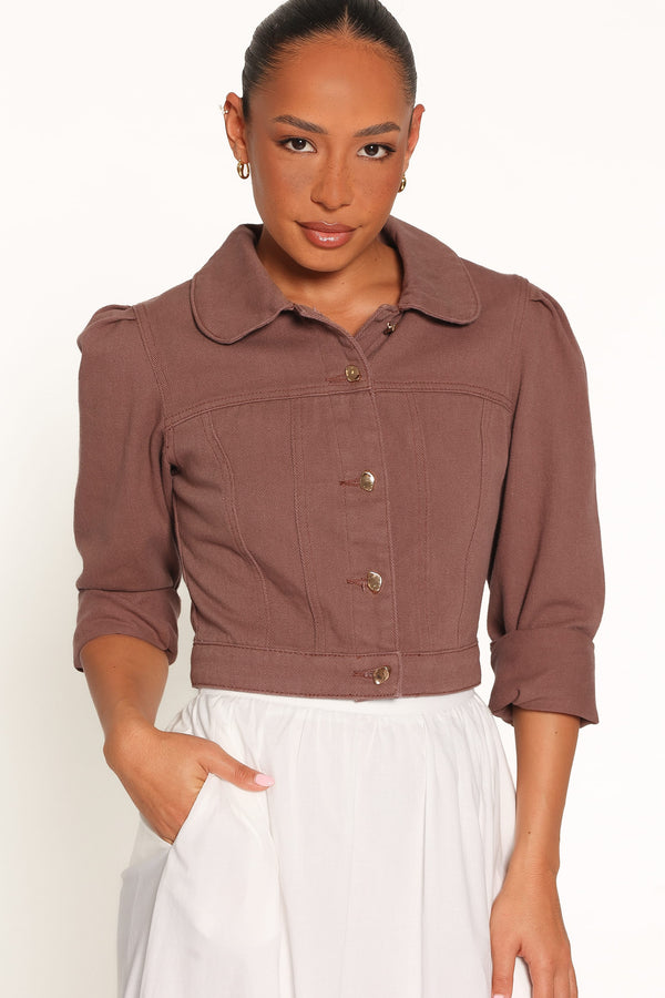 OUTERWEAR Faven Cropped Denim Jacket - Chocolate Brown
