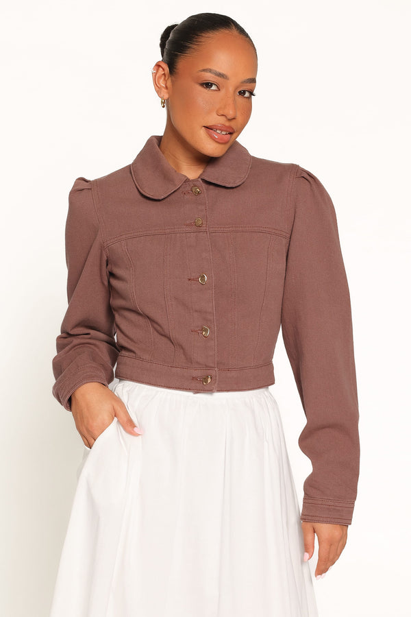 OUTERWEAR Faven Cropped Denim Jacket - Chocolate Brown