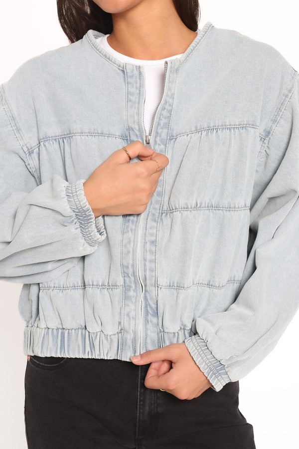 OUTERWEAR Gretal Denim Bomber Jacket - Light Blue Wash