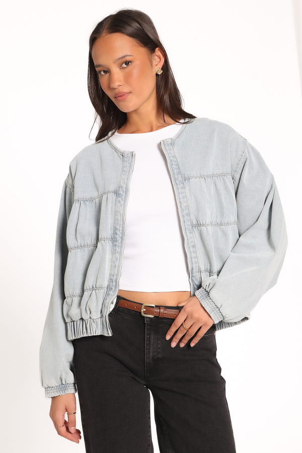 OUTERWEAR Gretal Denim Bomber Jacket - Light Blue Wash