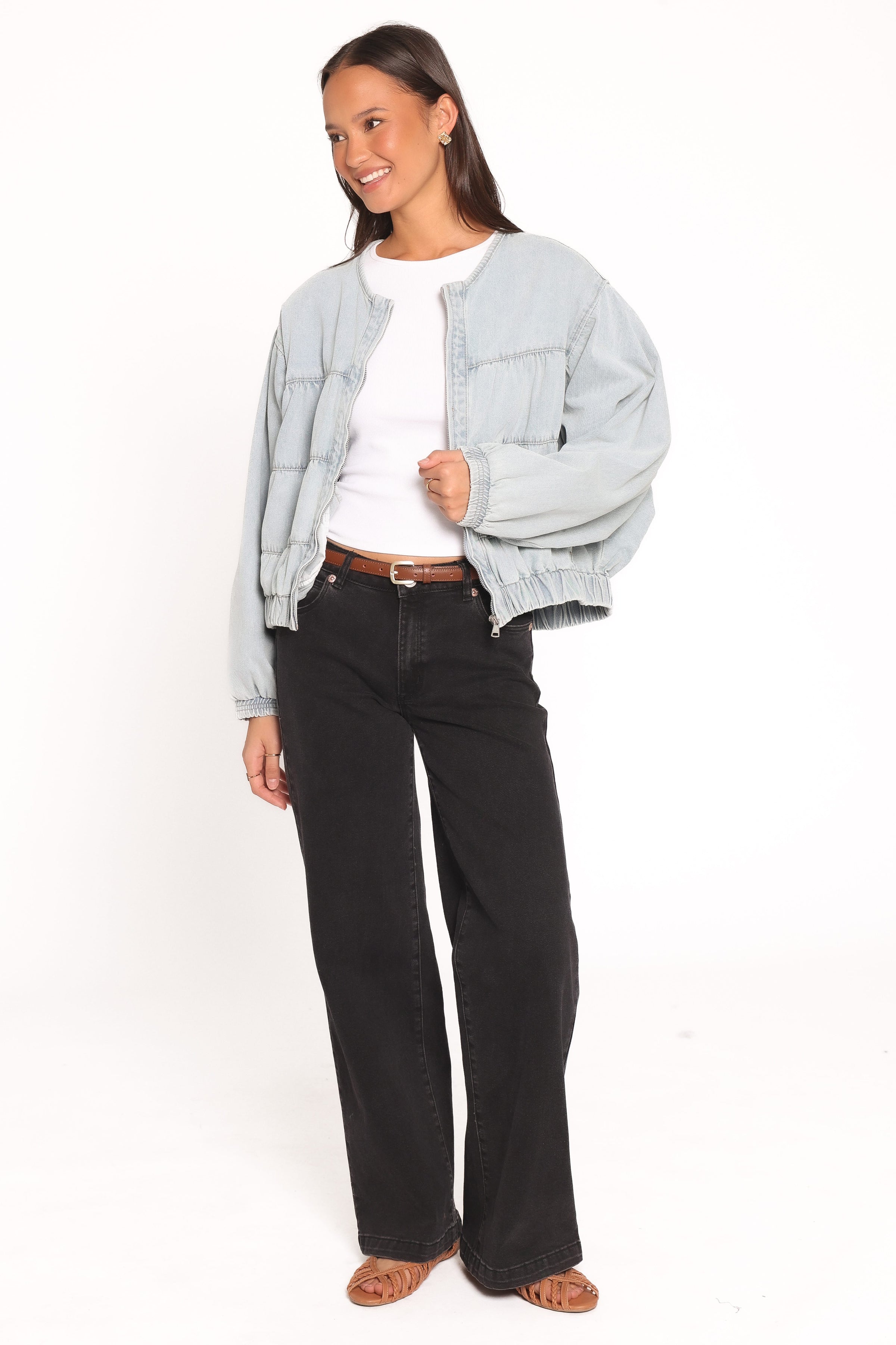 OUTERWEAR Gretal Denim Bomber Jacket - Light Blue Wash