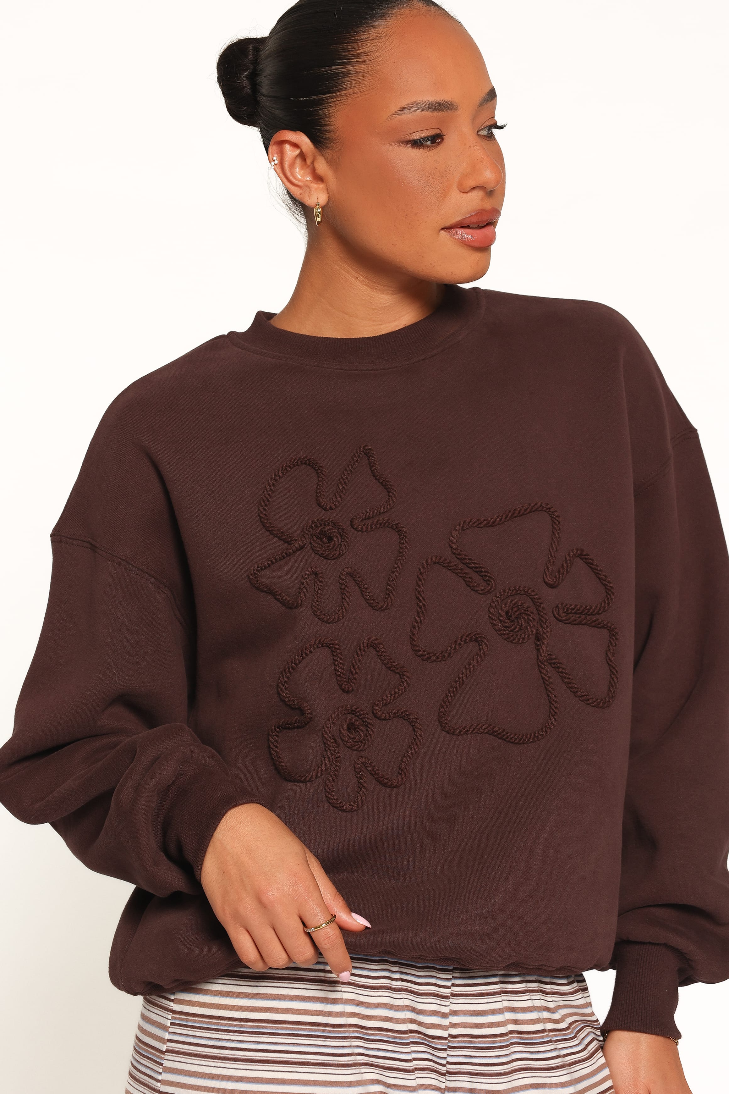 OUTERWEAR Harlie Embroidered Sweatshirt - Chocolate Brown