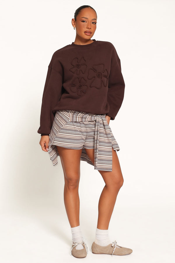 OUTERWEAR Harlie Embroidered Sweatshirt - Chocolate Brown