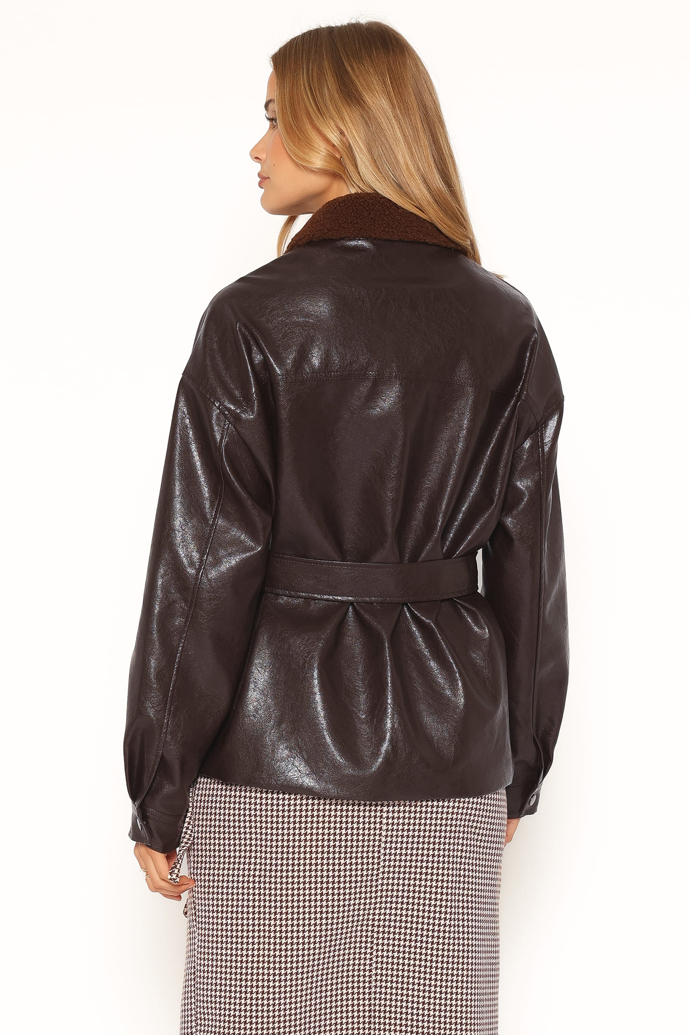 OUTERWEAR Hedley Belted Jacket - Chocolate Brown Vegan Leather