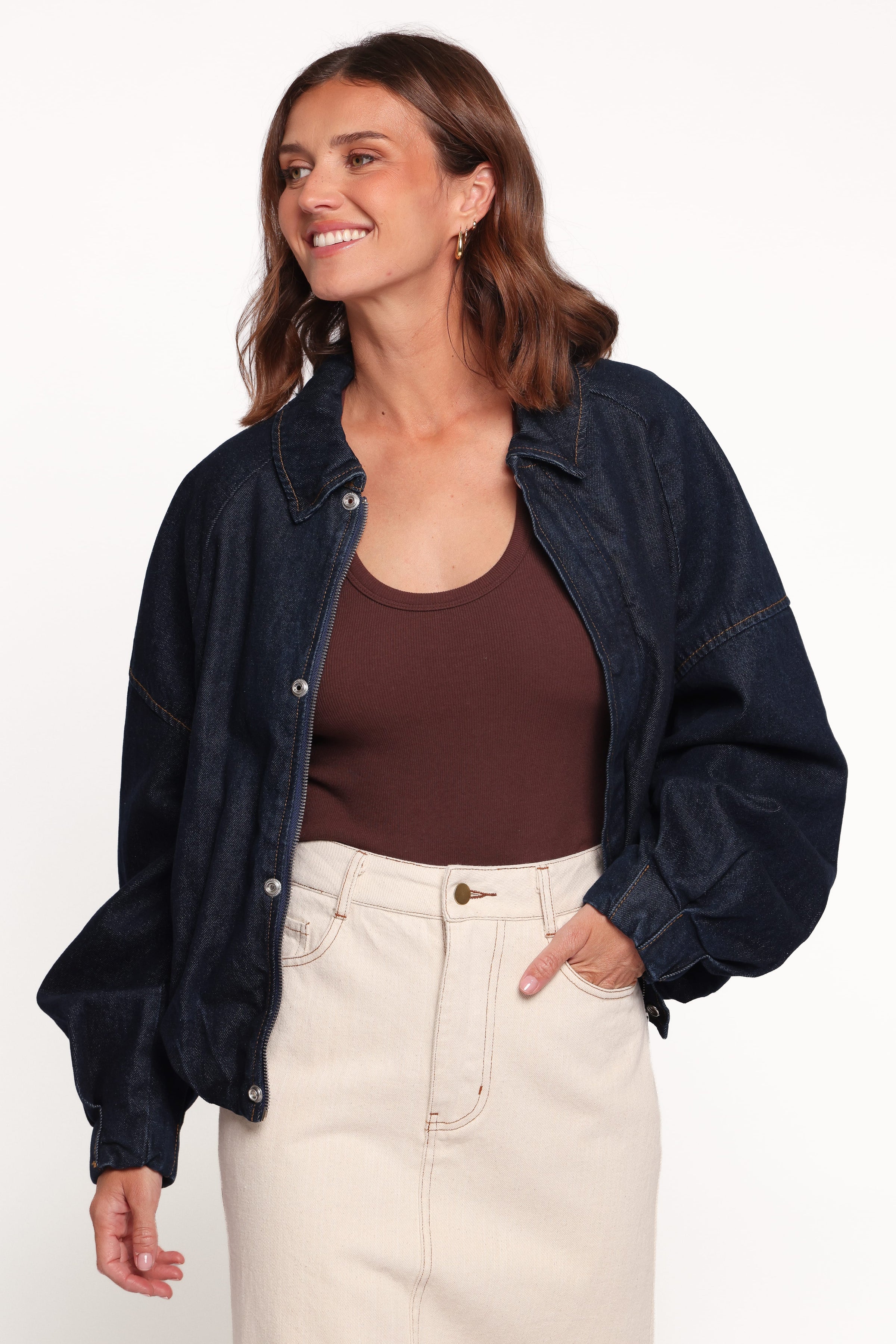 OUTERWEAR Janet Bomber Jacket - Dark Denim Wash