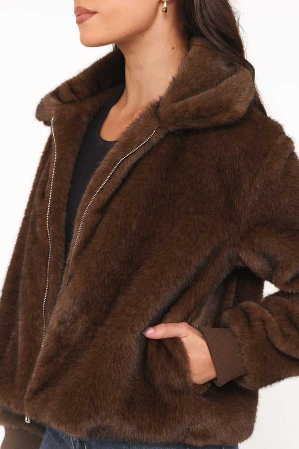 OUTERWEAR Jenna Faux Fur Bomber Jacket - Espresso