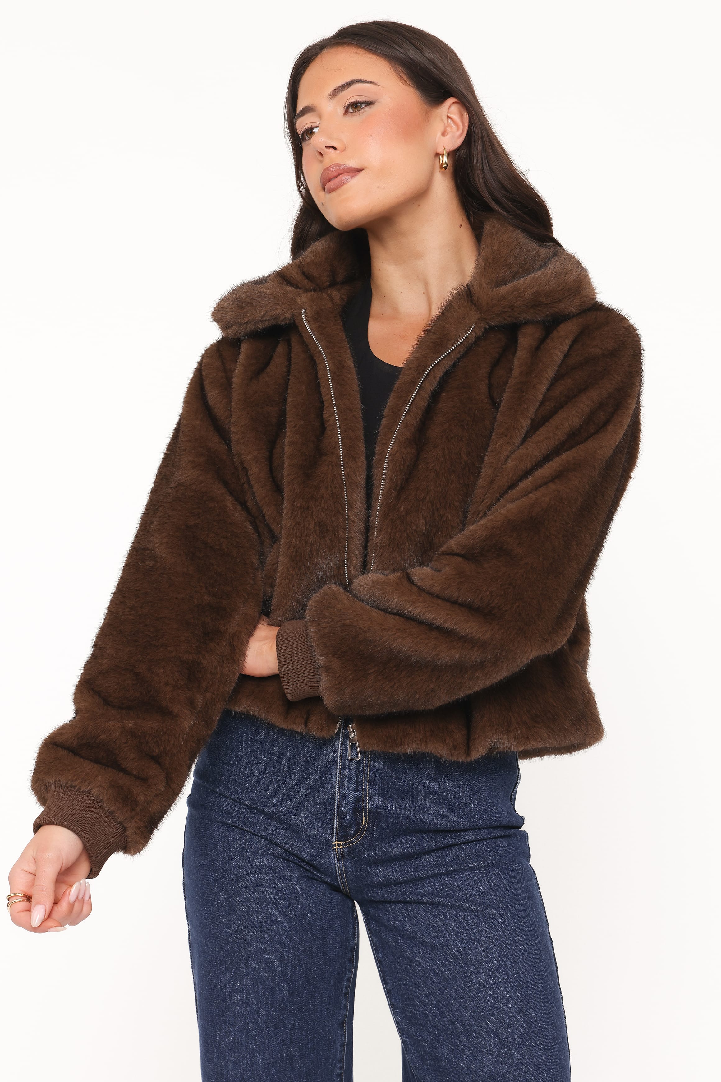 OUTERWEAR Jenna Faux Fur Bomber Jacket - Espresso