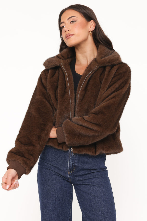 OUTERWEAR Jenna Faux Fur Bomber Jacket - Espresso