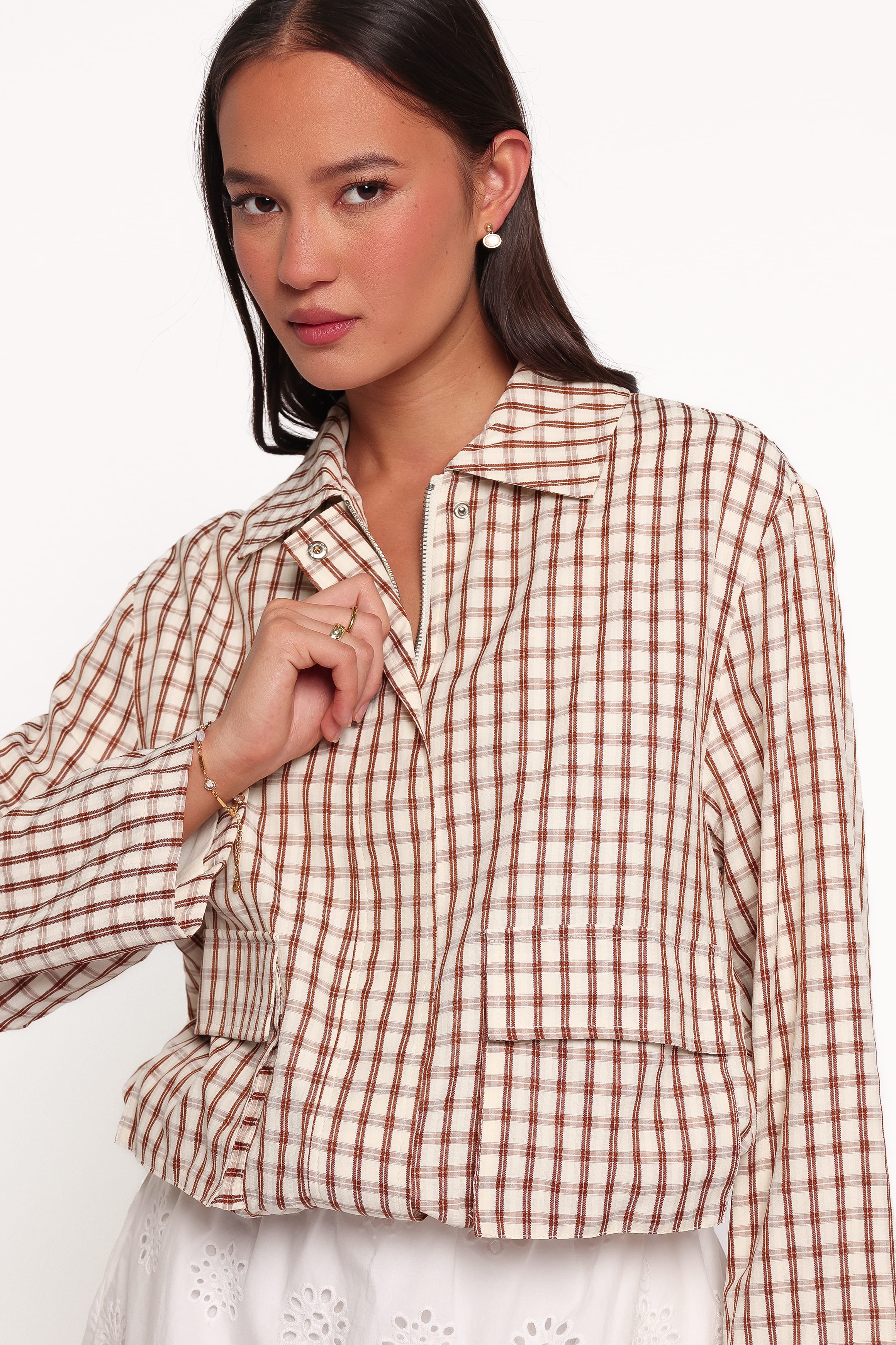 OUTERWEAR Julie Bubble Hem Jacket - Brown Gingham