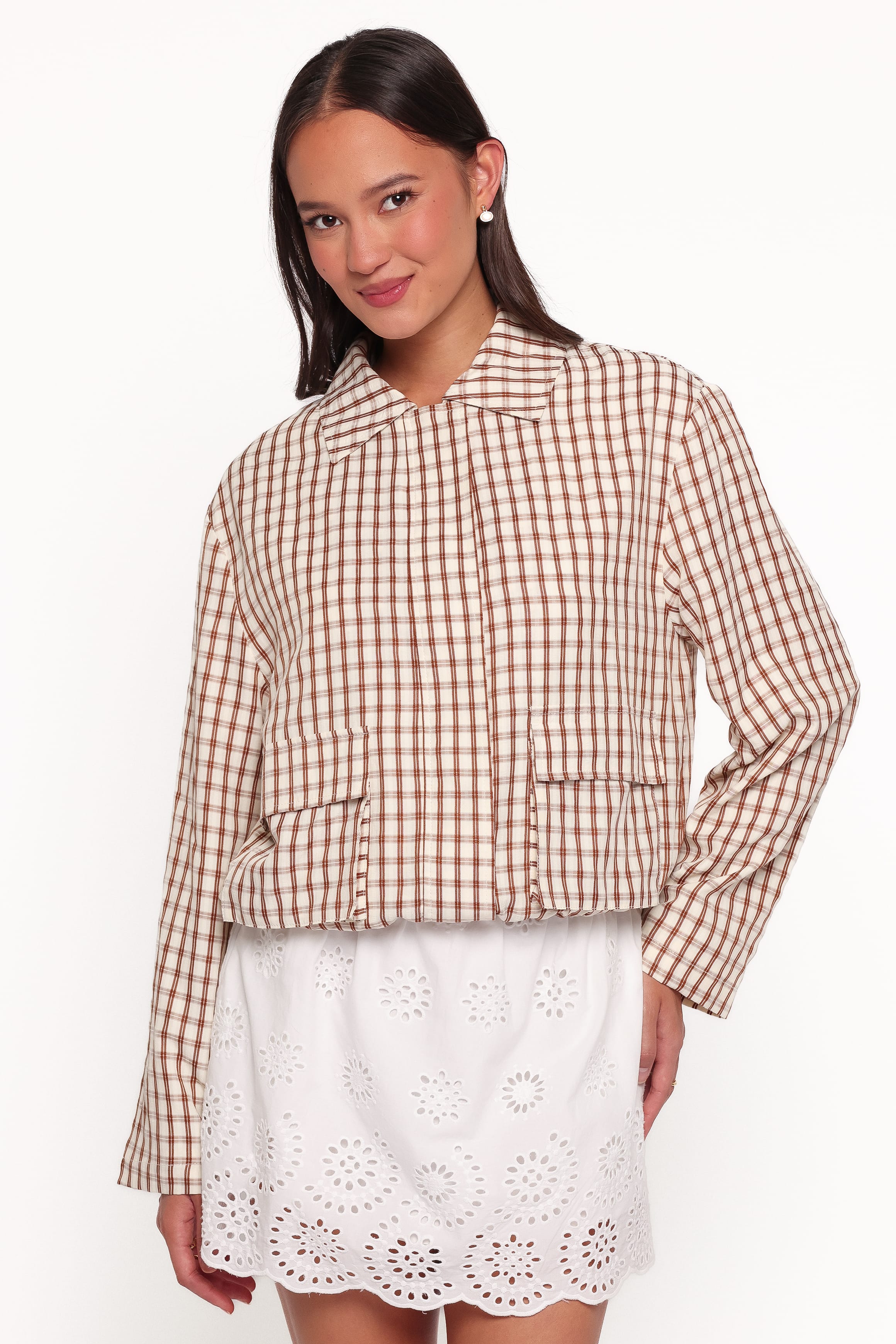 OUTERWEAR Julie Bubble Hem Jacket - Brown Gingham