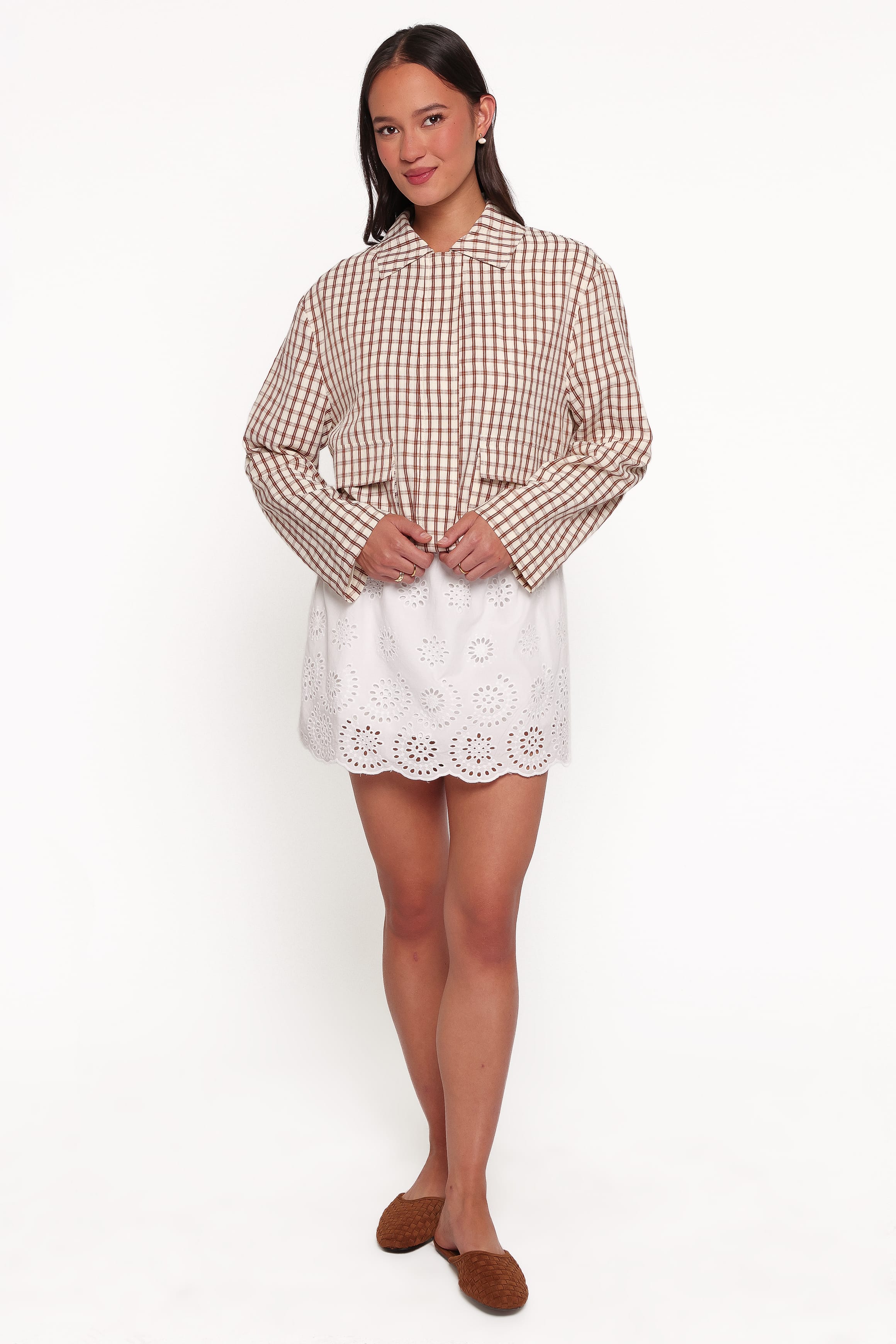 OUTERWEAR Julie Bubble Hem Jacket - Brown Gingham