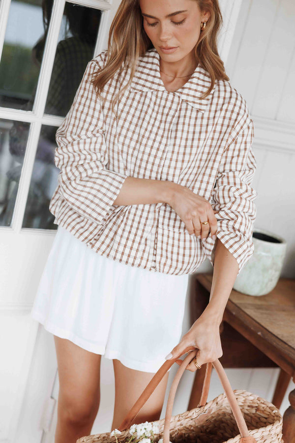 OUTERWEAR Julie Bubble Hem Jacket - Brown Gingham