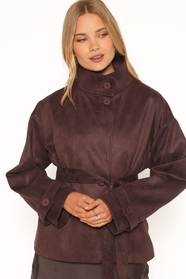 OUTERWEAR Kahlia Funnel Neck Jacket - Espresso Suede