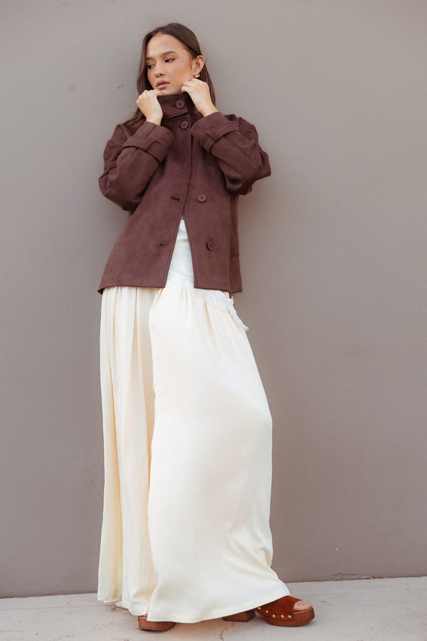 OUTERWEAR Kahlia Funnel Neck Jacket - Espresso Suede