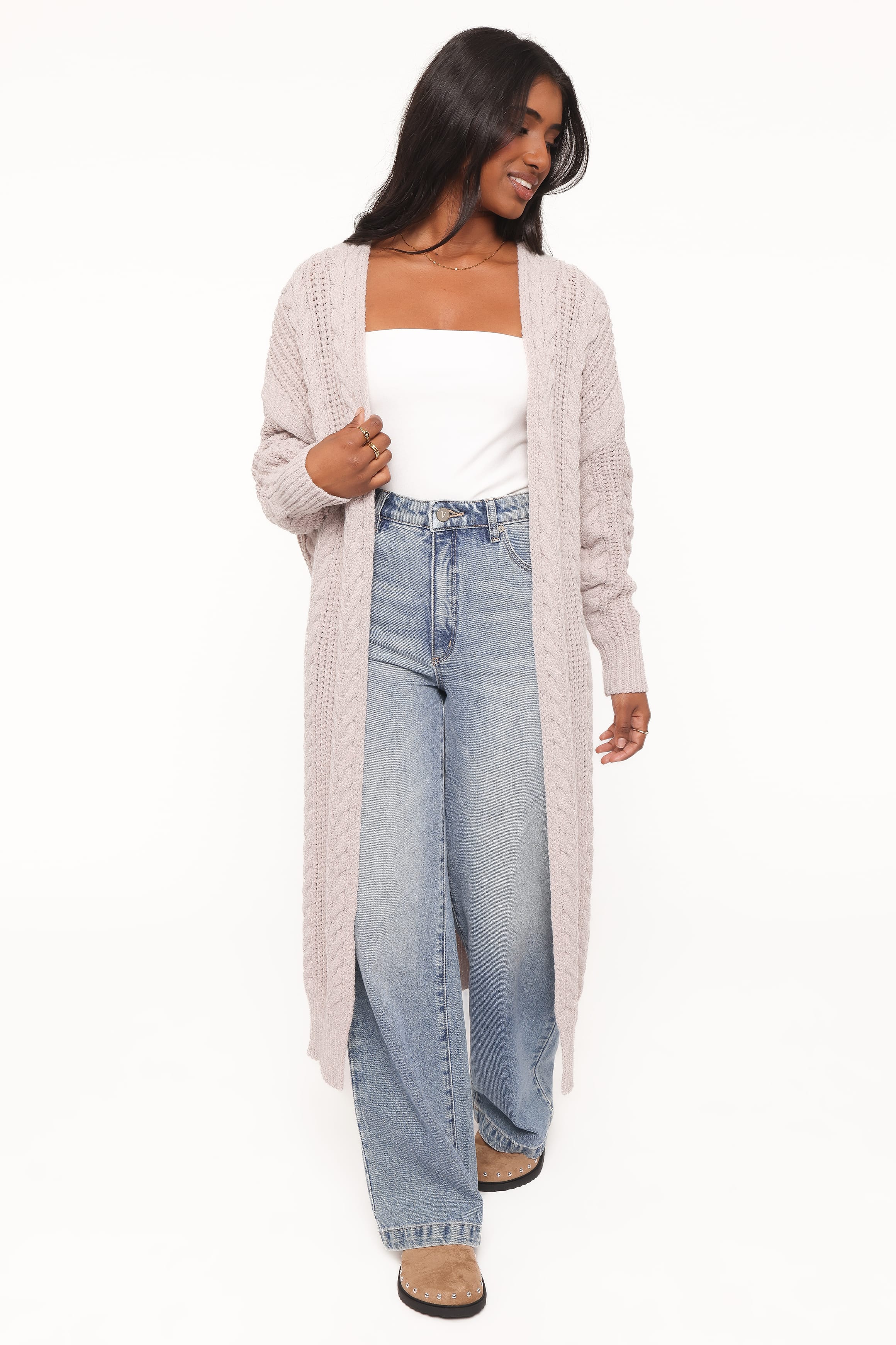 OUTERWEAR Kensie Cable Coatigan Sweater - Taupe