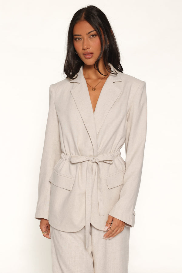 OUTERWEAR Merla Drawcord Waist Fitted Blazer - Oatmeal
