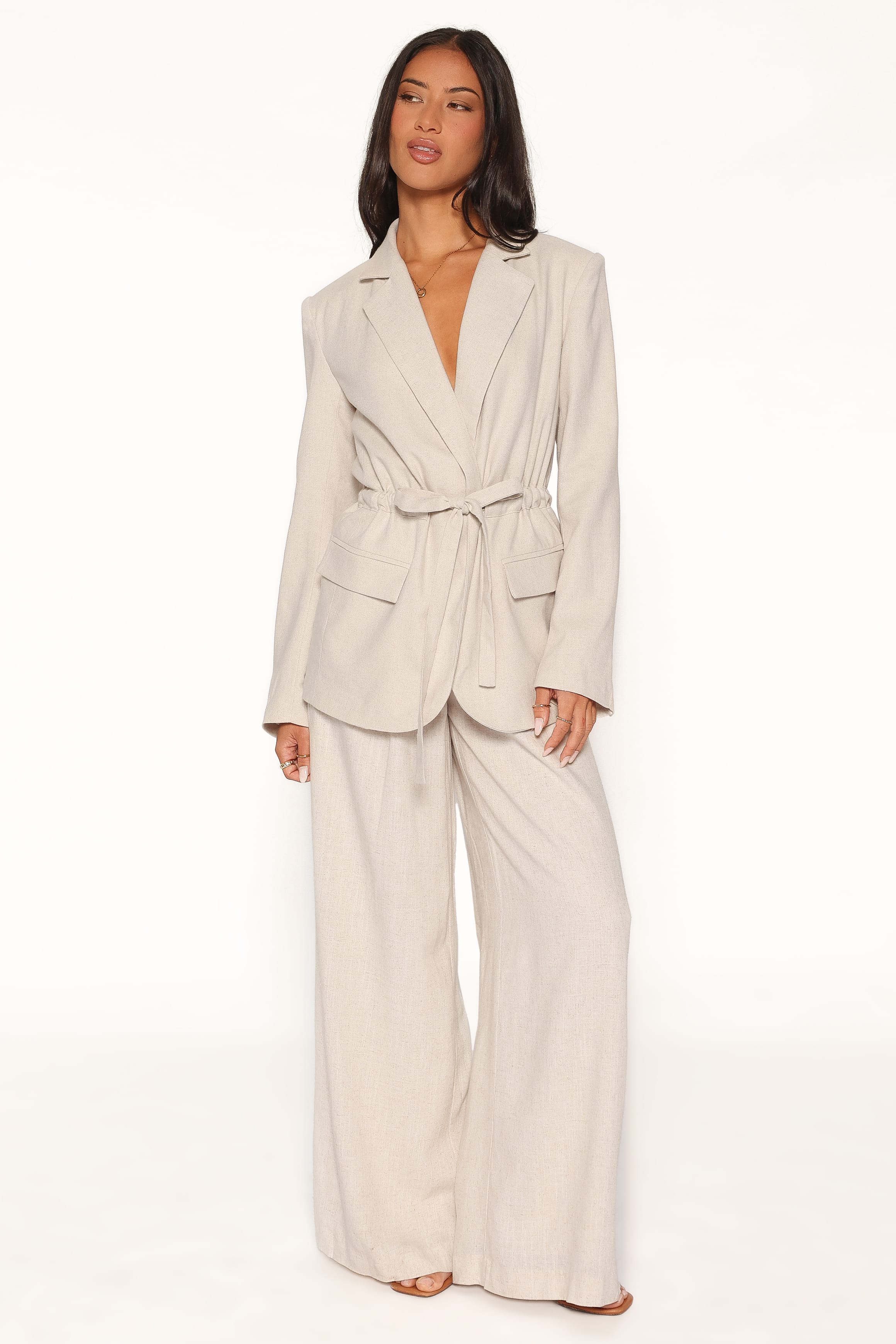 OUTERWEAR Merla Drawcord Waist Fitted Blazer - Oatmeal