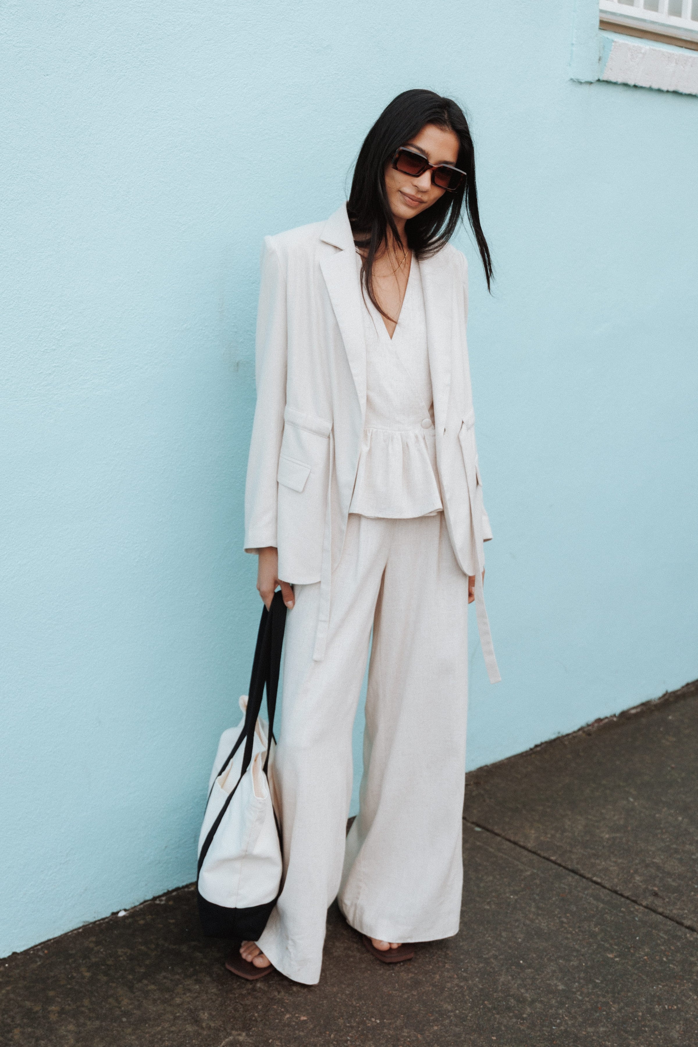 OUTERWEAR Merla Drawcord Waist Fitted Blazer - Oatmeal