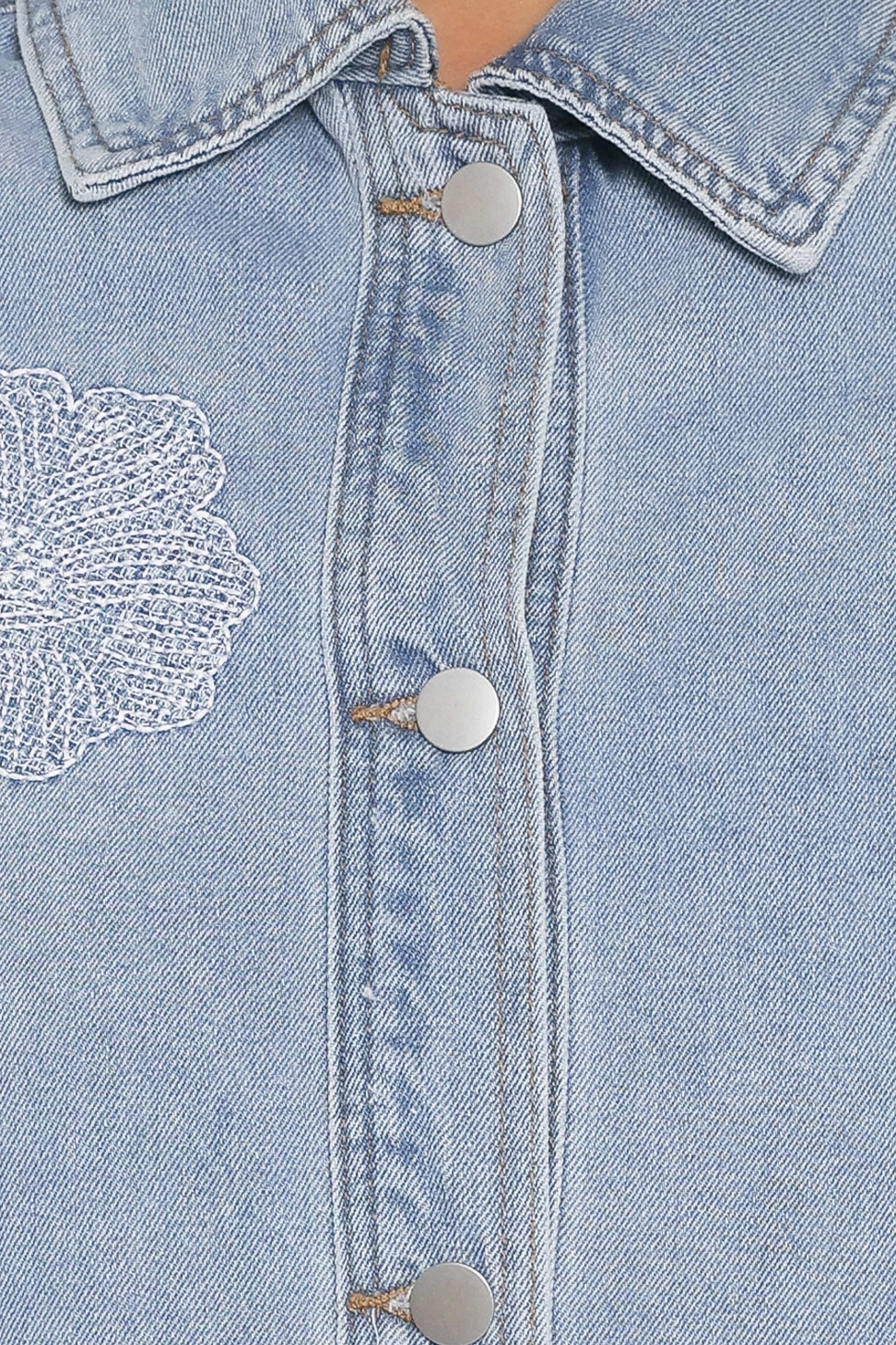 OUTERWEAR Mora Embroidered Denim Shacket - Light Wash