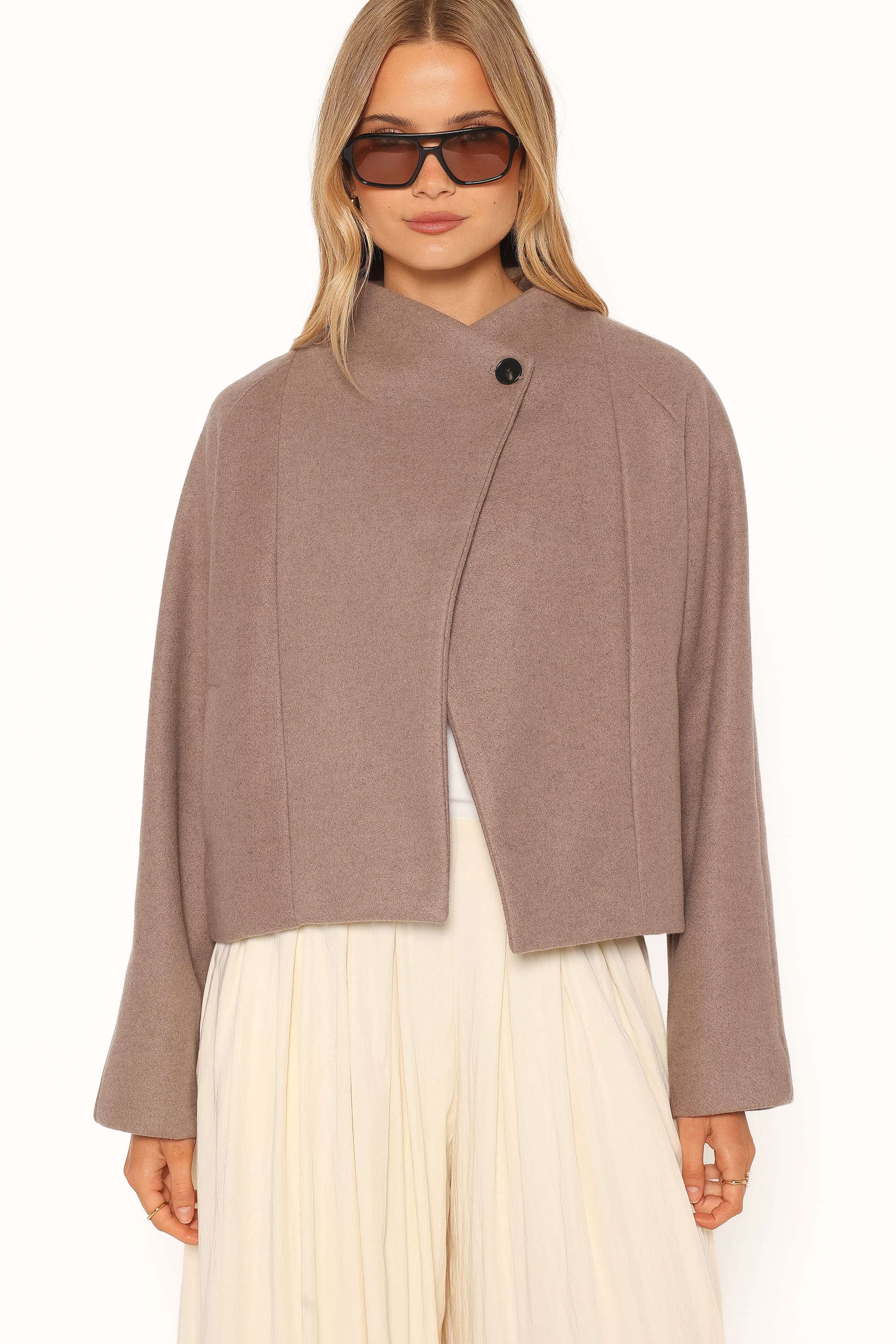OUTERWEAR Suki Funnel Neck Crop Jacket - Mocha Brown