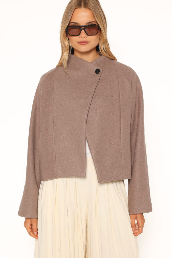 OUTERWEAR Suki Funnel Neck Crop Jacket - Mocha Brown