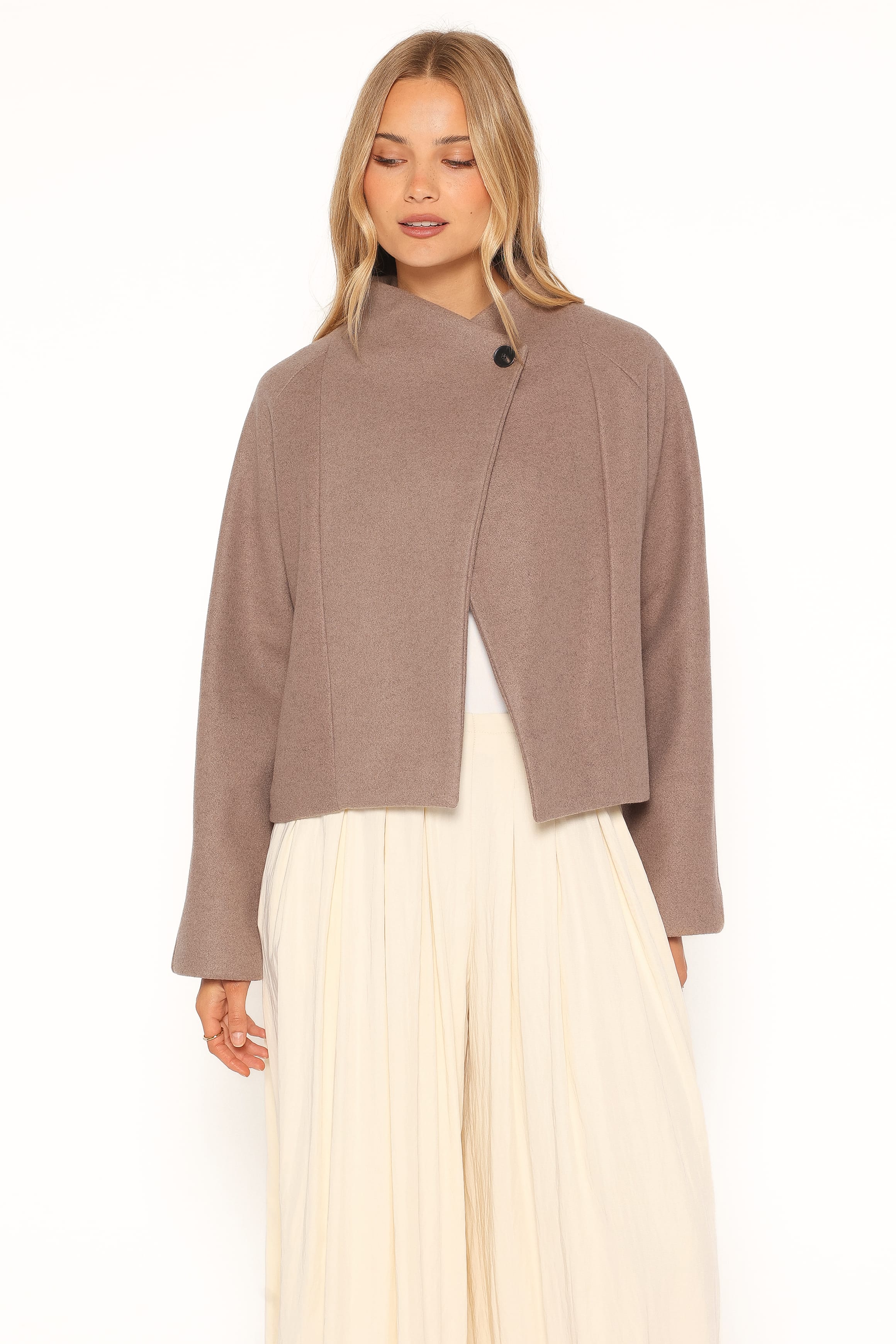 OUTERWEAR Suki Funnel Neck Crop Jacket - Mocha Brown