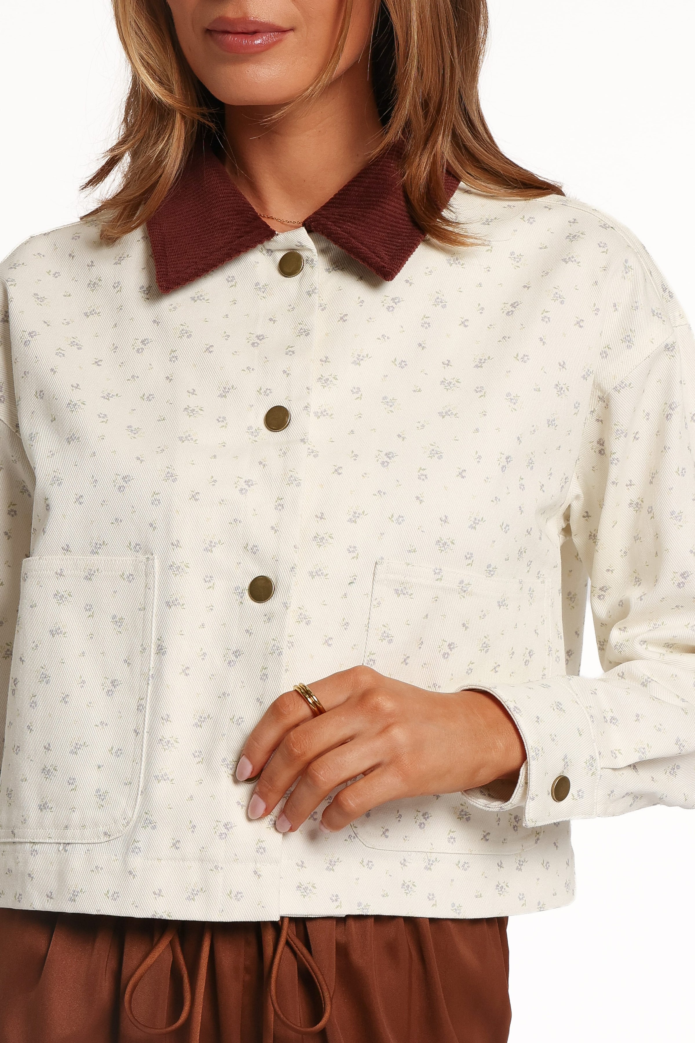 OUTERWEAR Tulsi Twill Denim Jacket - Cream/Pink Floral