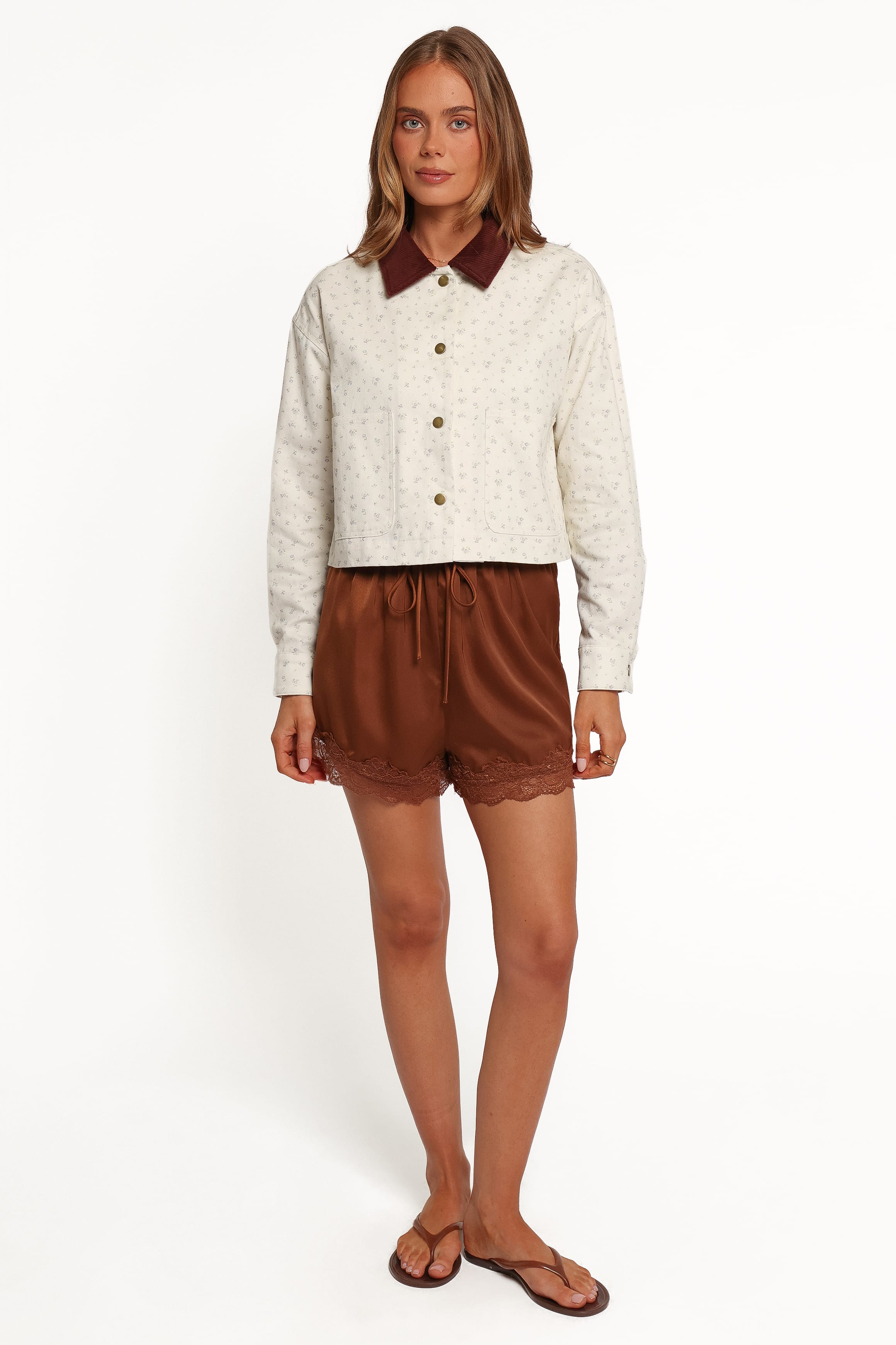 OUTERWEAR Tulsi Twill Denim Jacket - Cream/Pink Floral