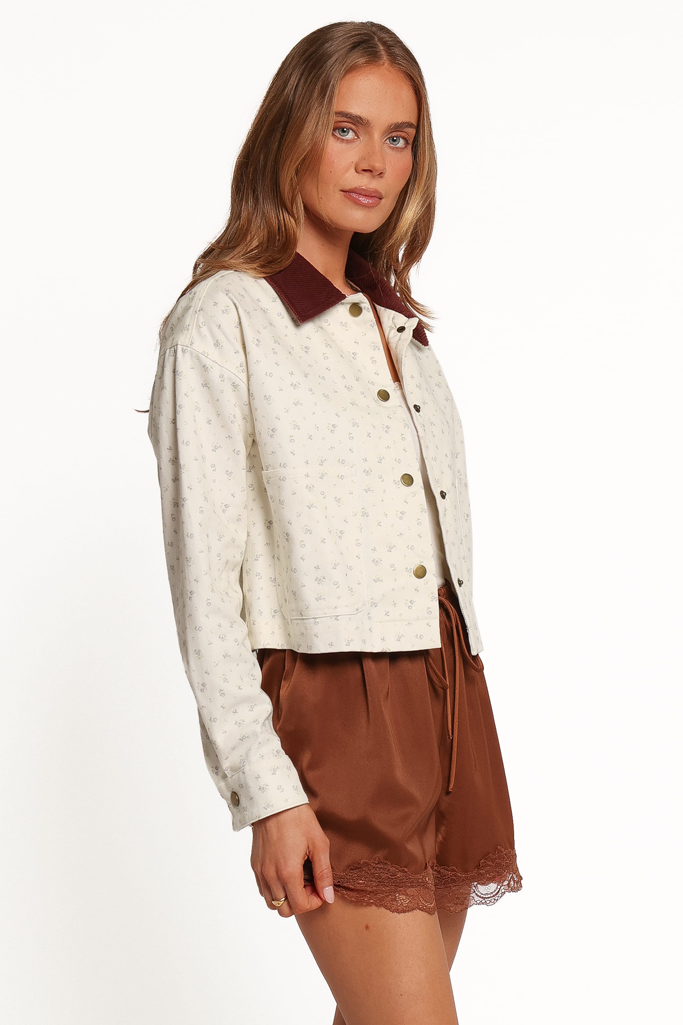 OUTERWEAR Tulsi Twill Denim Jacket - Cream/Pink Floral