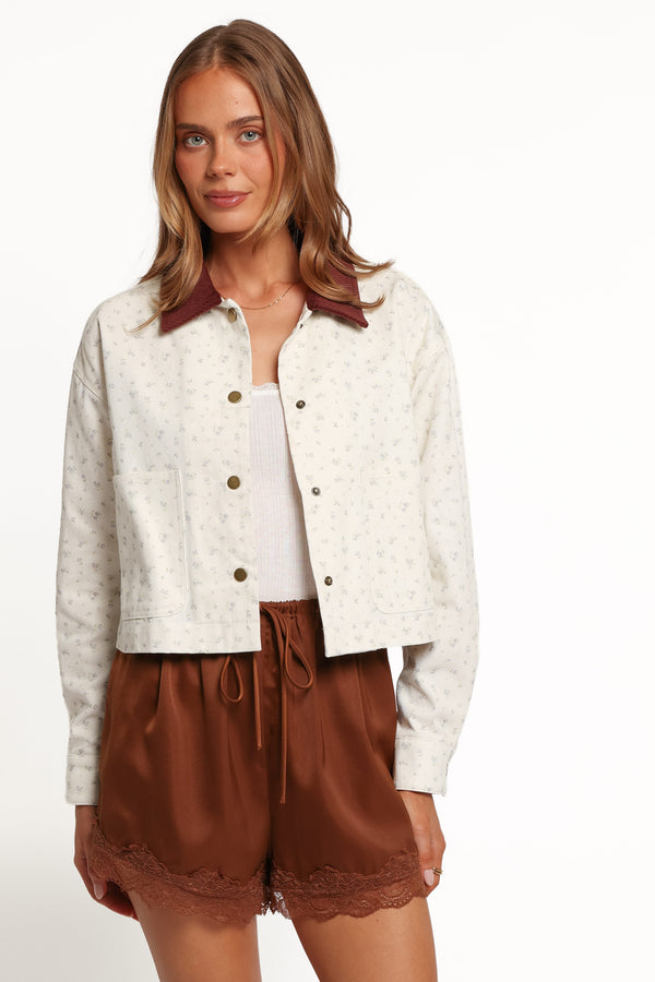 OUTERWEAR Tulsi Twill Denim Jacket - Cream/Pink Floral